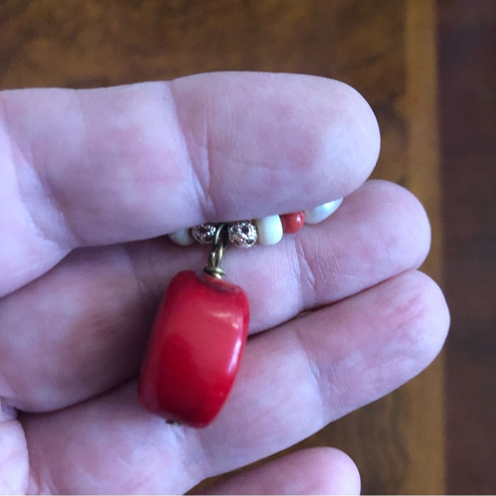 Handmade Handcrafted red coral green chalcedony pearl necklace Size ONE SIZE - 11 Thumbnail