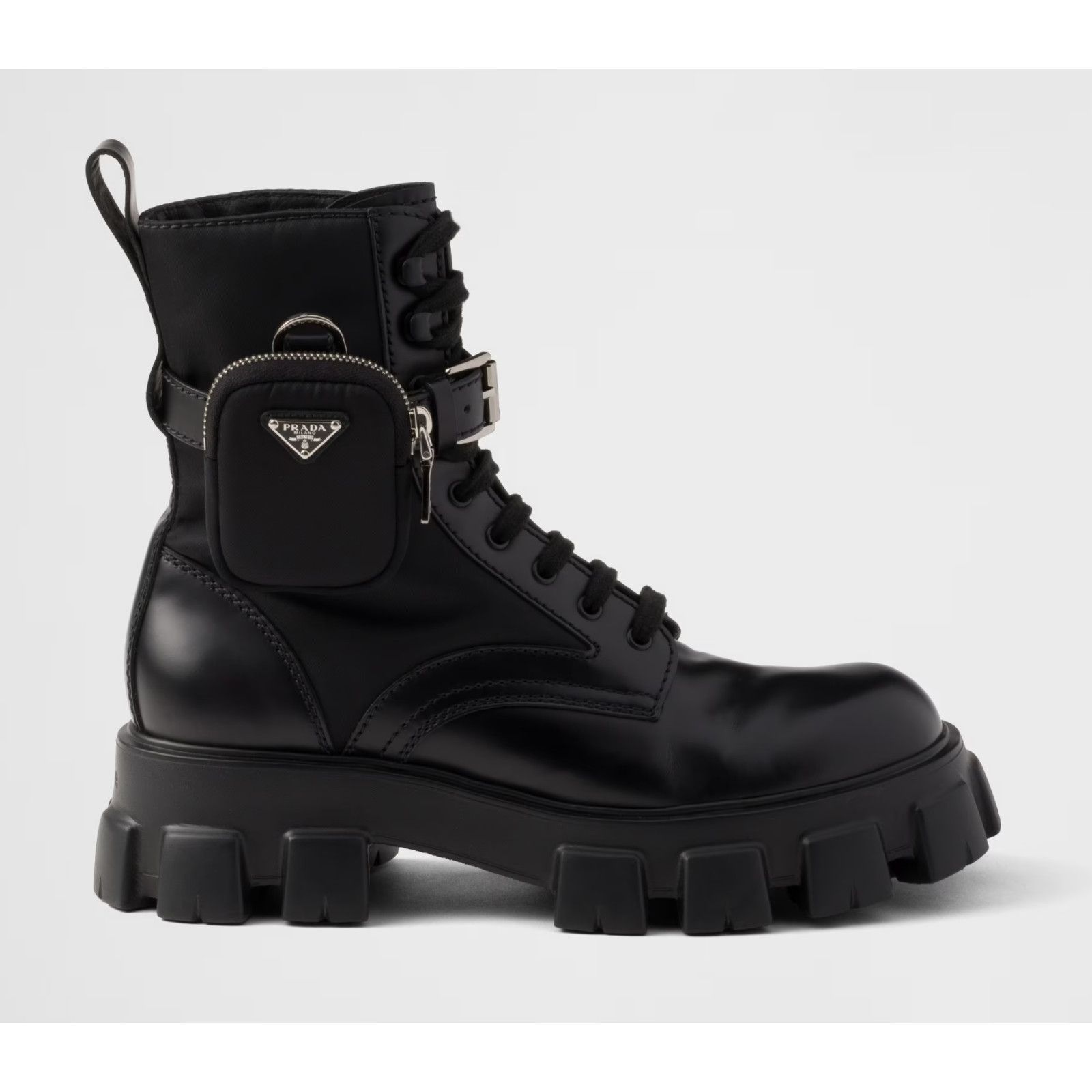 Prada Prada Monolith Black Leather Nylon Lug Sole Combat Boot 41.5 Size US 11.5 / IT 41.5 - 3 Thumbnail