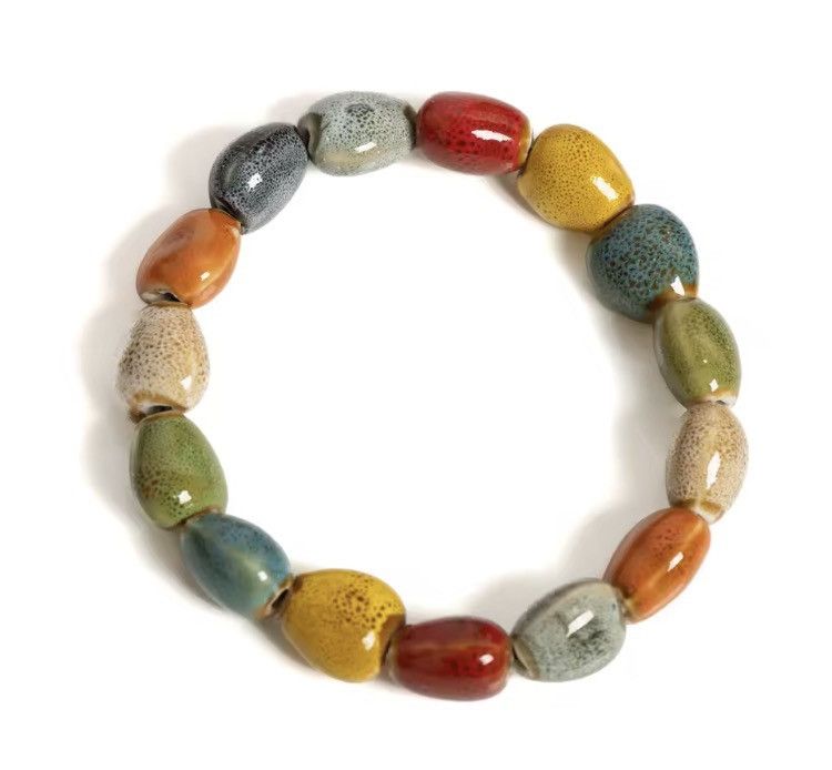 Japanese Brand Handmade Colorful Seashell Ceramic Beaded Bracelet Size ONE SIZE - 3 Thumbnail