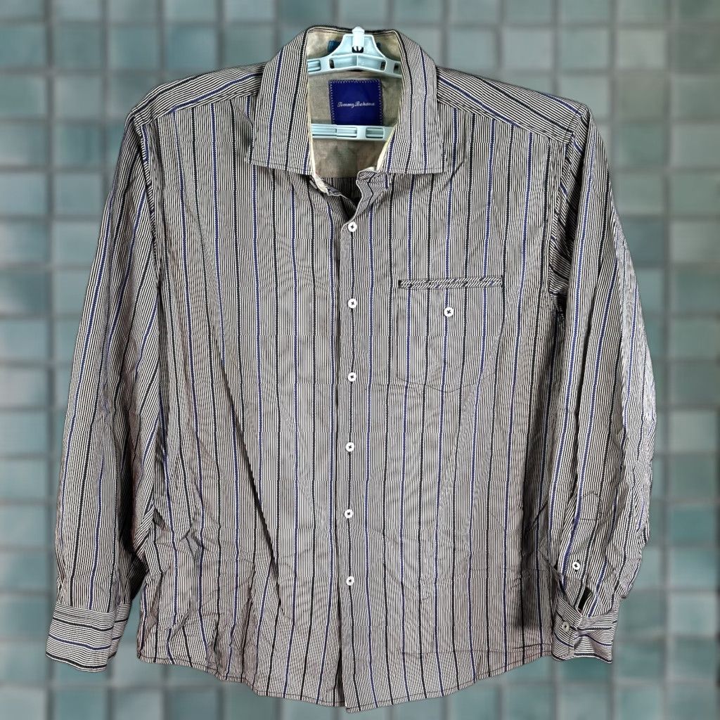 Tommy Bahama Tommy Bahama Striped Button-Up Shirt Men's XL Gray/Blue Long Sleeve Casual Beach Classic Size US XL / EU 56 / 4 - 1 Thumbnail