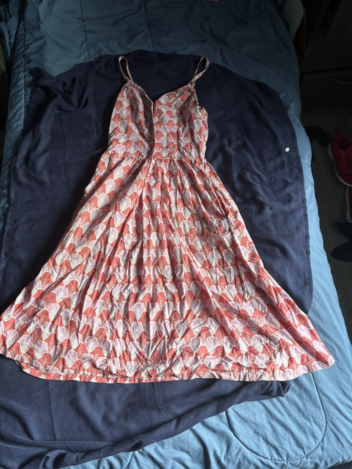 Other Whistle & Flute Pink Leaf Print 100% Cotton Midi Sundress Size M / US 6-8 / IT 42-44 - 7 Thumbnail