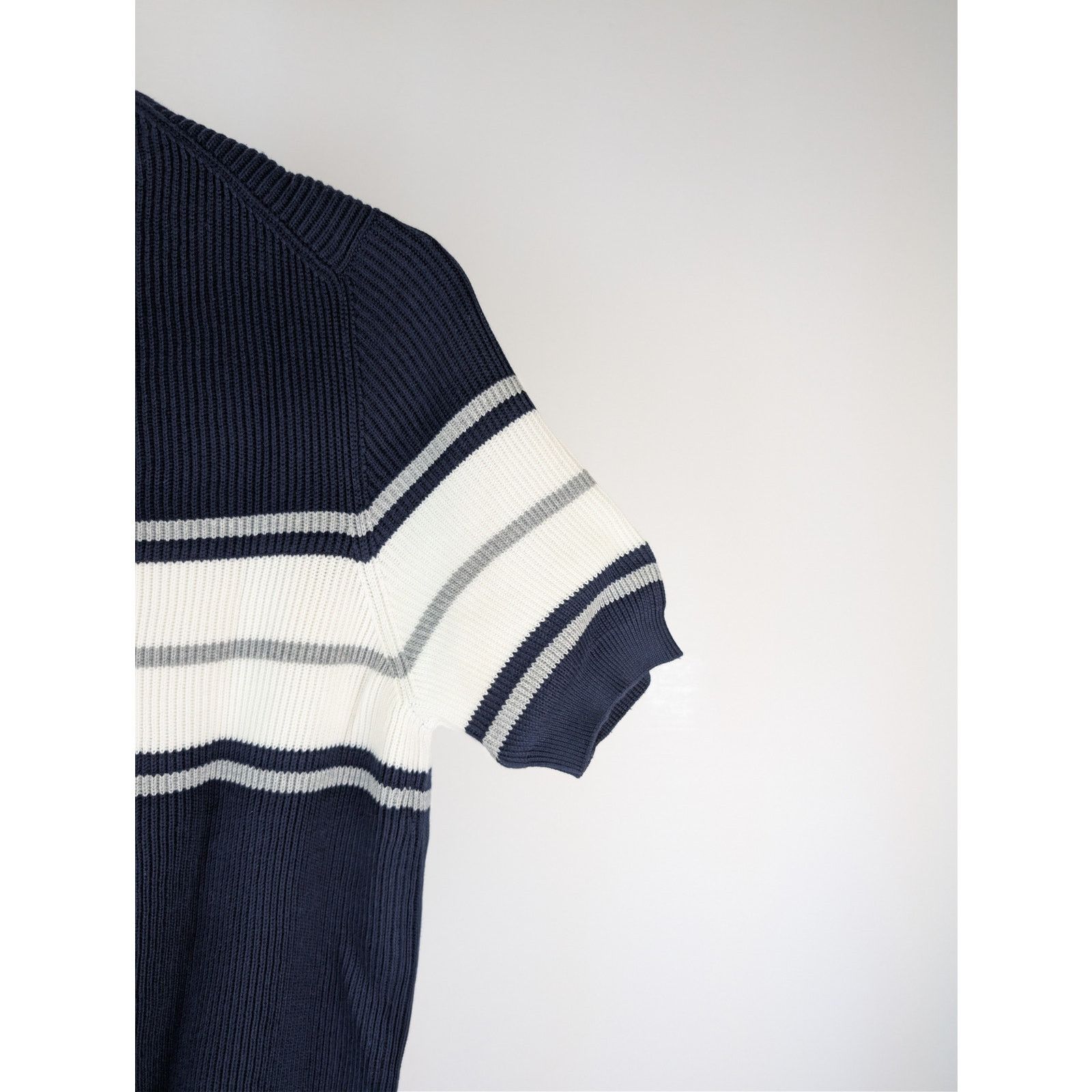 Brunello Cucinelli o1rshd1 CC20 Short-Sleeve Striped Crewneck Sweater navy blue Size US M / EU 48-50 / 2 - 11 Thumbnail