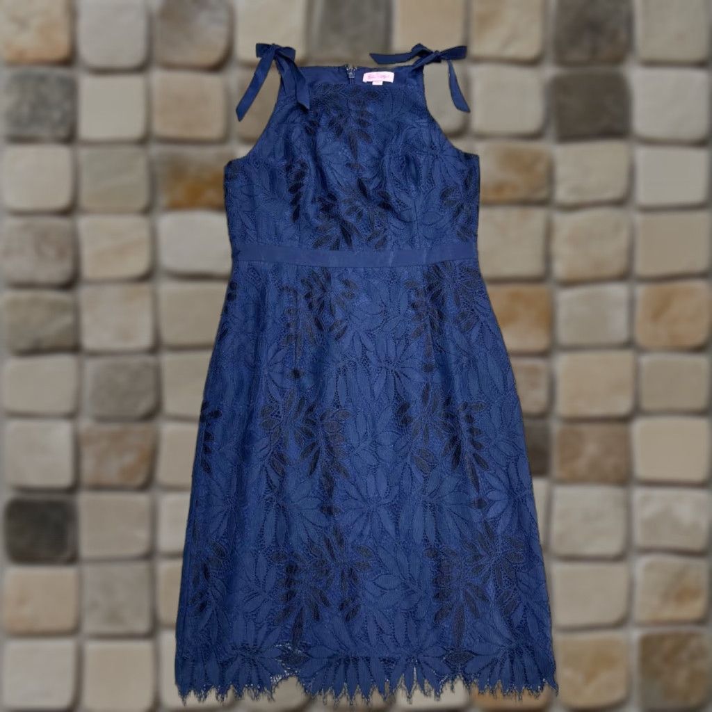 Lilly Pulitzer Lilly Pulitzer Kayleigh Shift Dress Womens 4 Blue Fern Gallery Lace Cotton New Size S / US 4 / IT 40 - 1 Thumbnail