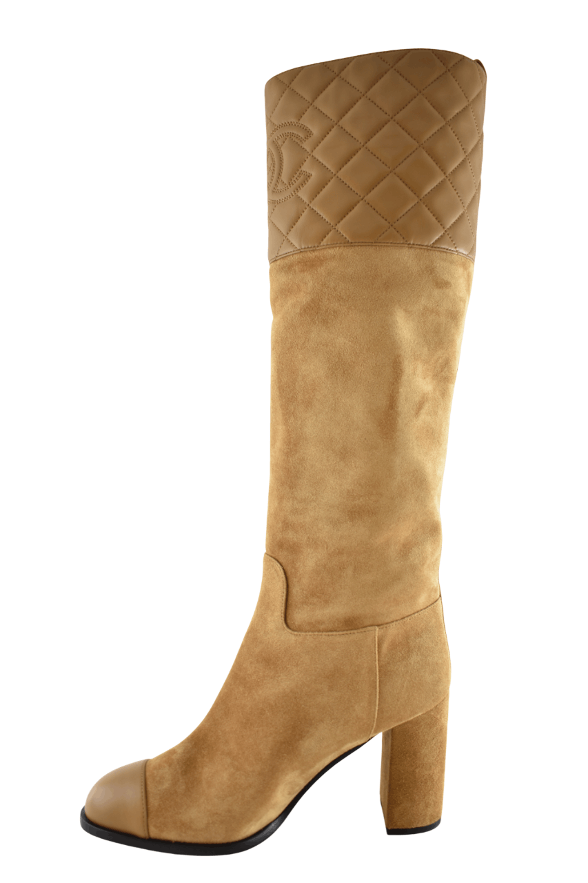 Chanel Chanel 23B Beige Quilted CC Logo Knee High Heel Boots 39 Size US 9 / IT 39 - 12 Thumbnail