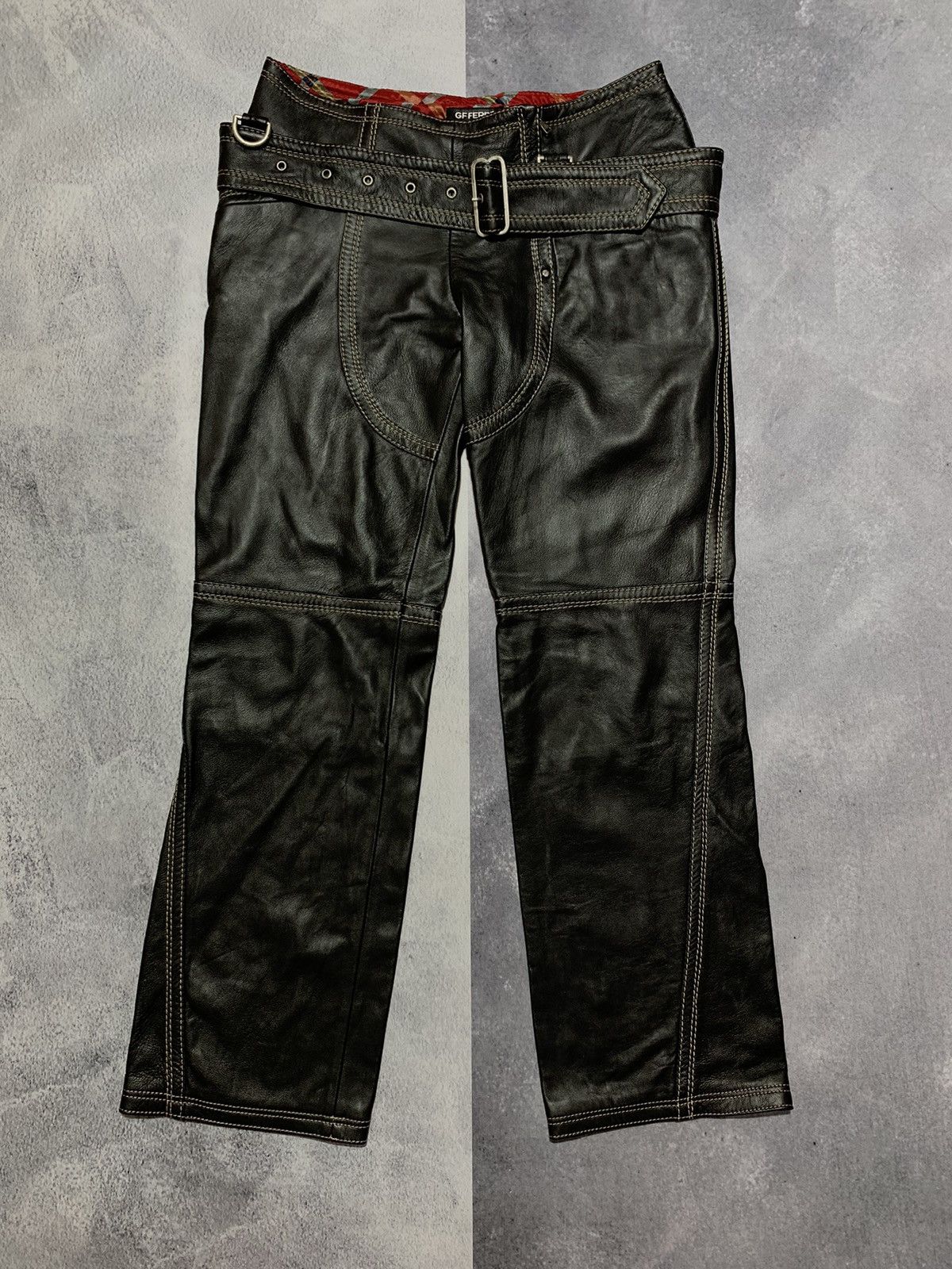 image of Vintage Gf Ferre Soft Leather Belt Pants Opium Style Size 28 in Black, Women's