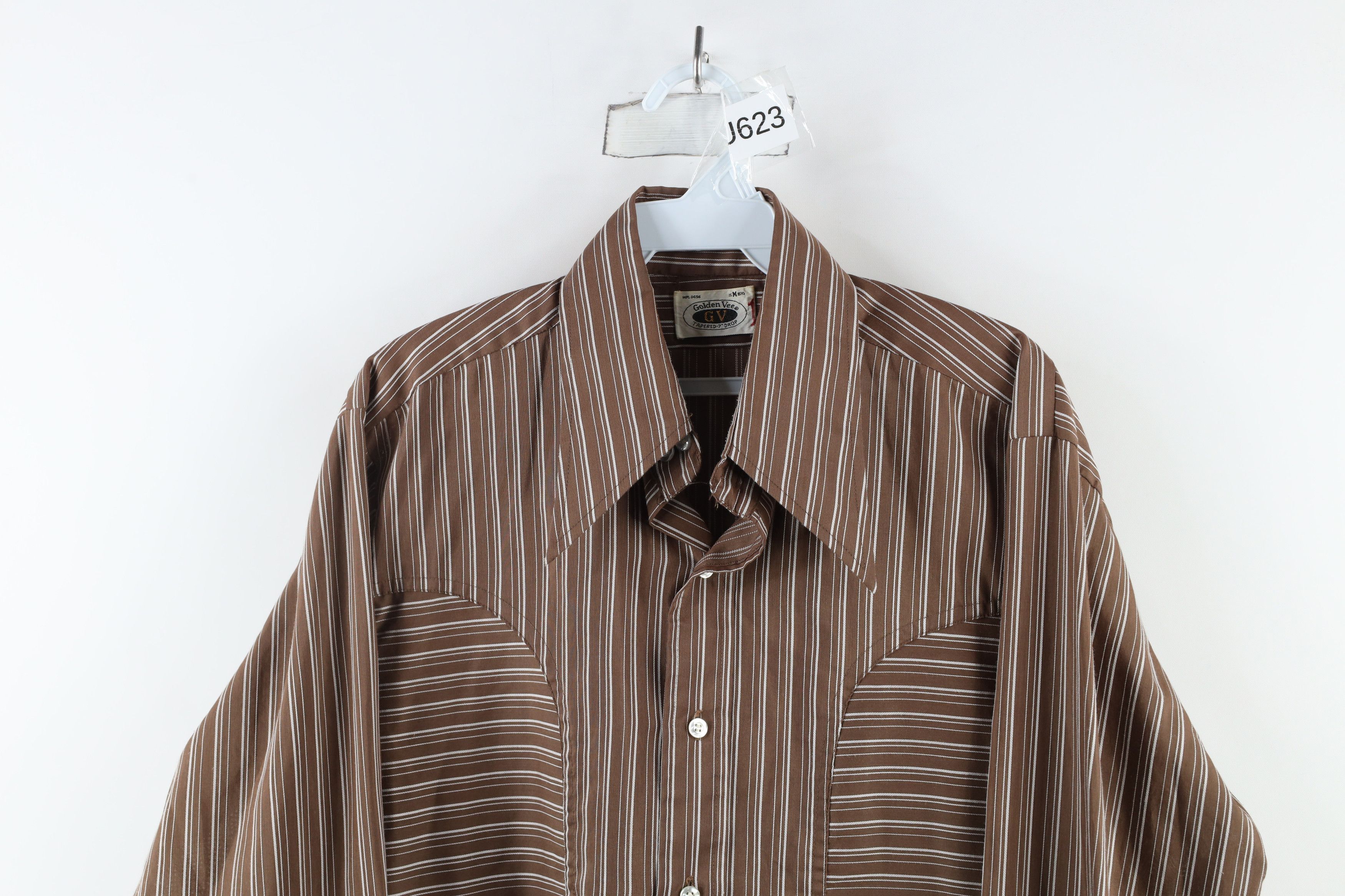 Vintage Vintage 60s 70s Streetwear Collared Button Shirt Brown Size US M / EU 48-50 / 2 - 2 Thumbnail