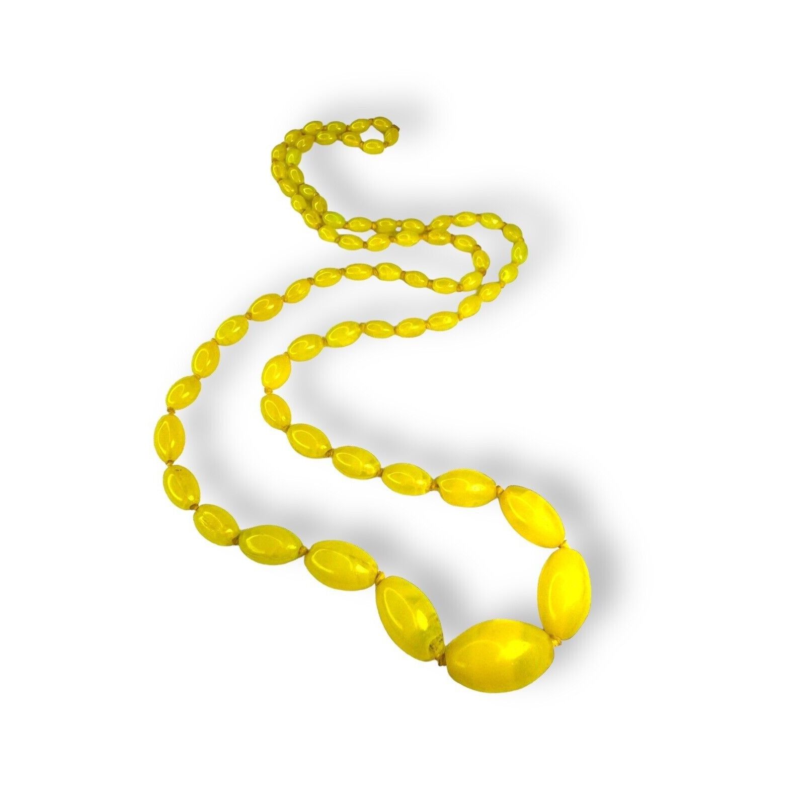 Other Vintage Neon Yellow Art Glass Necklace 30" Cadmium Glow Knot Size ONE SIZE - 4 Thumbnail