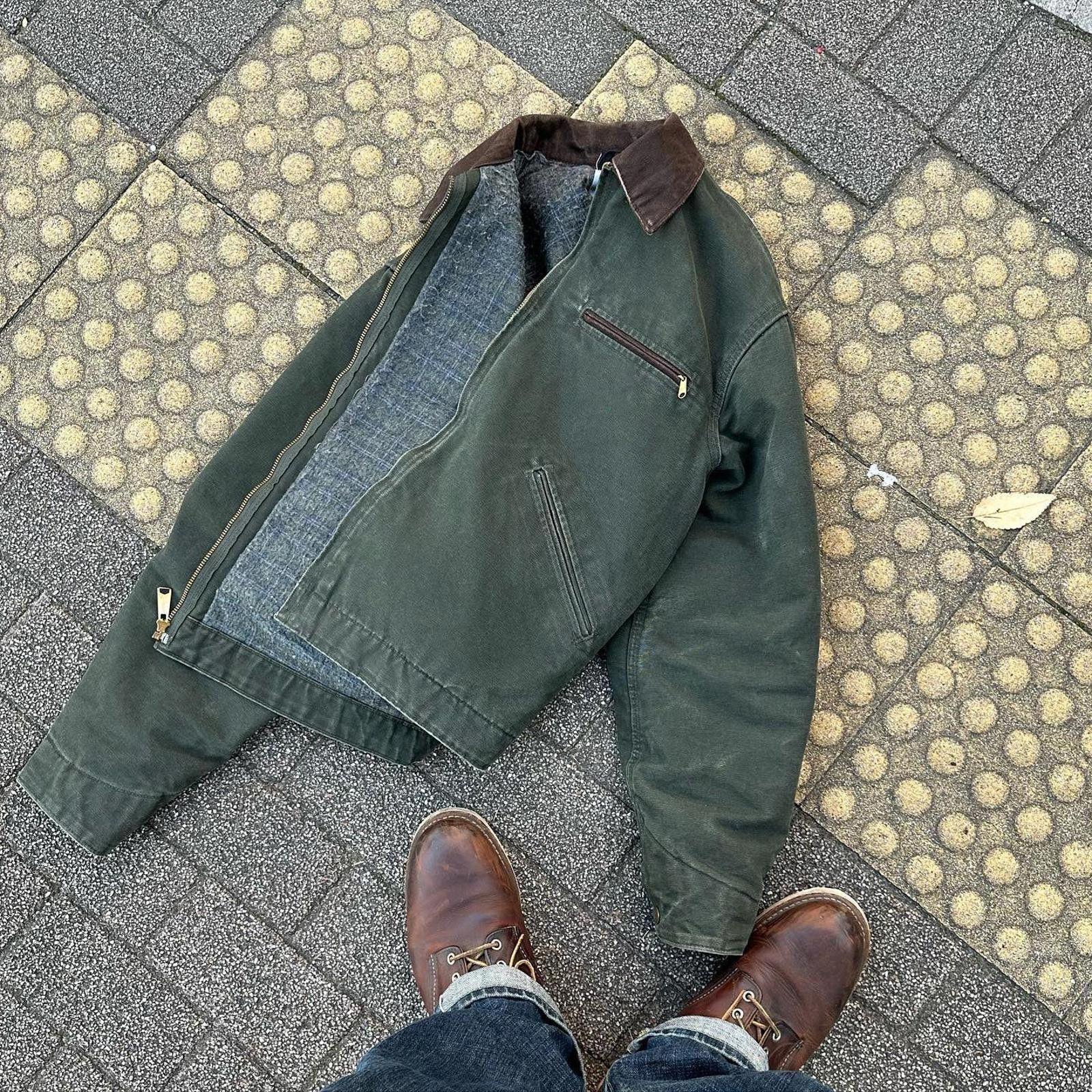 Vintage Dark Green Canvas Jacket with Brown Collar, Casual Outerwear Size US M / EU 48-50 / 2 - 2 Thumbnail
