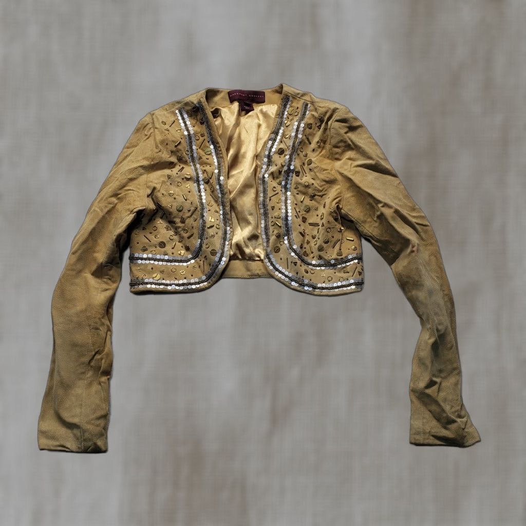 Vintage VINTAGE Margaret Godfrey Suede Bolero Jacket Beige Beaded Sequins Size M Medium Womens Jacket Size M / US 6-8 / IT 42-44 - 1 Thumbnail