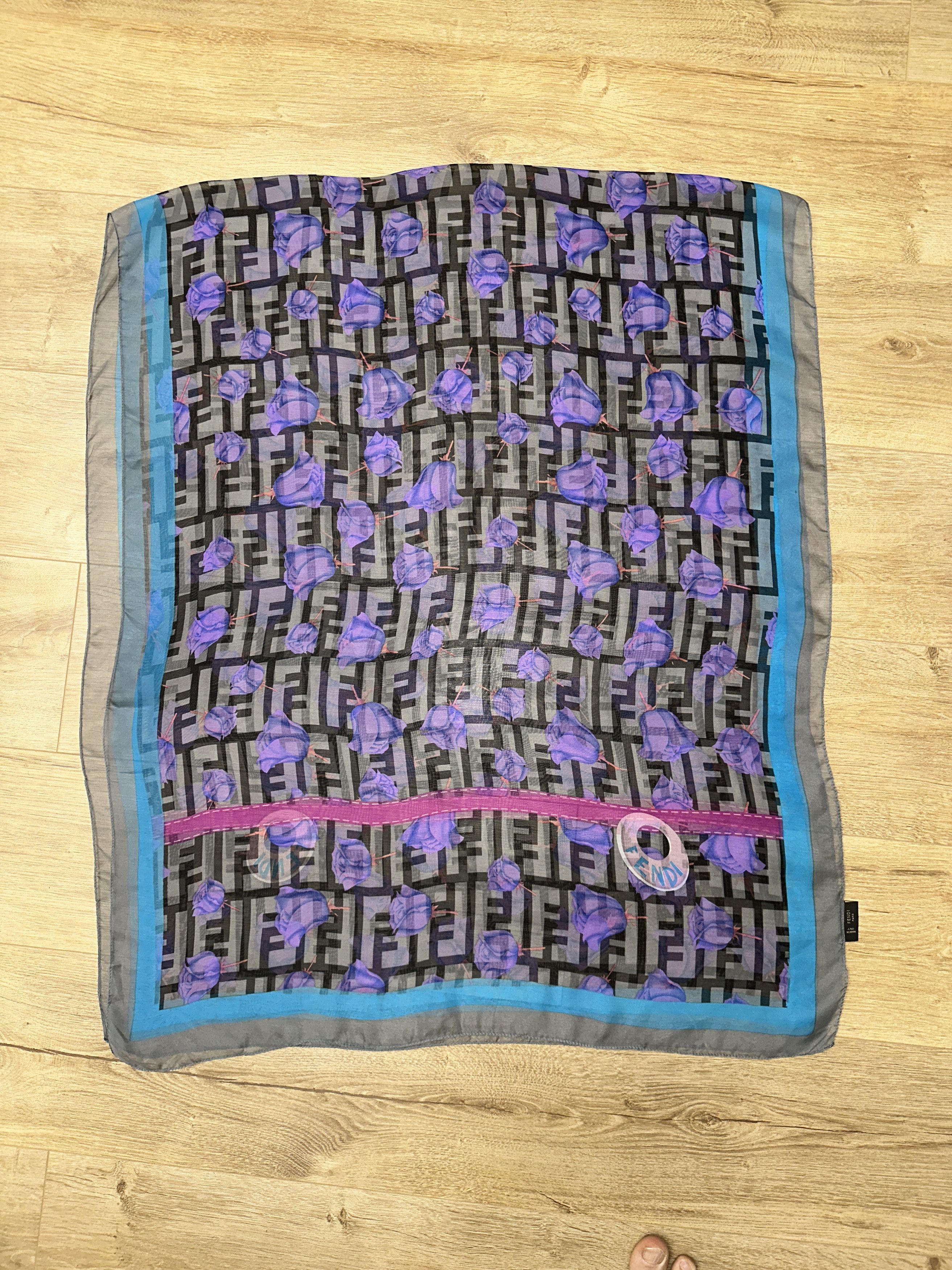 Fendi Fendi FF Logo Purple Floral Sheer Silk Scarf Large 170x72cm Size ONE SIZE - 10 Thumbnail