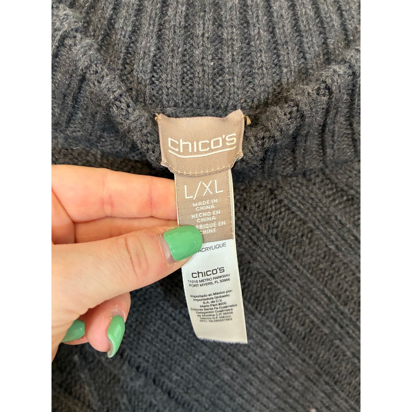 Chicos Chico’s Gray Knit Poncho Sweater Mock Neck Asymmetrical L/XL Size L / US 10 / IT 46 - 2 Thumbnail