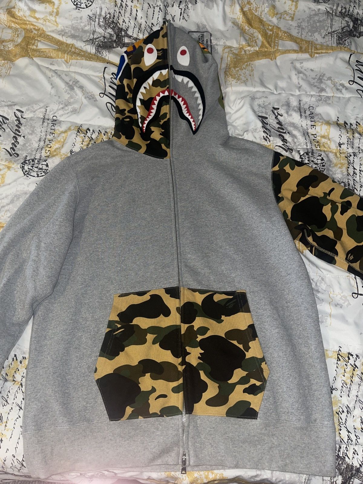 image of Bape Shark Zip Up Hoodie 1St Camo in Grey, Men's (Size XL)