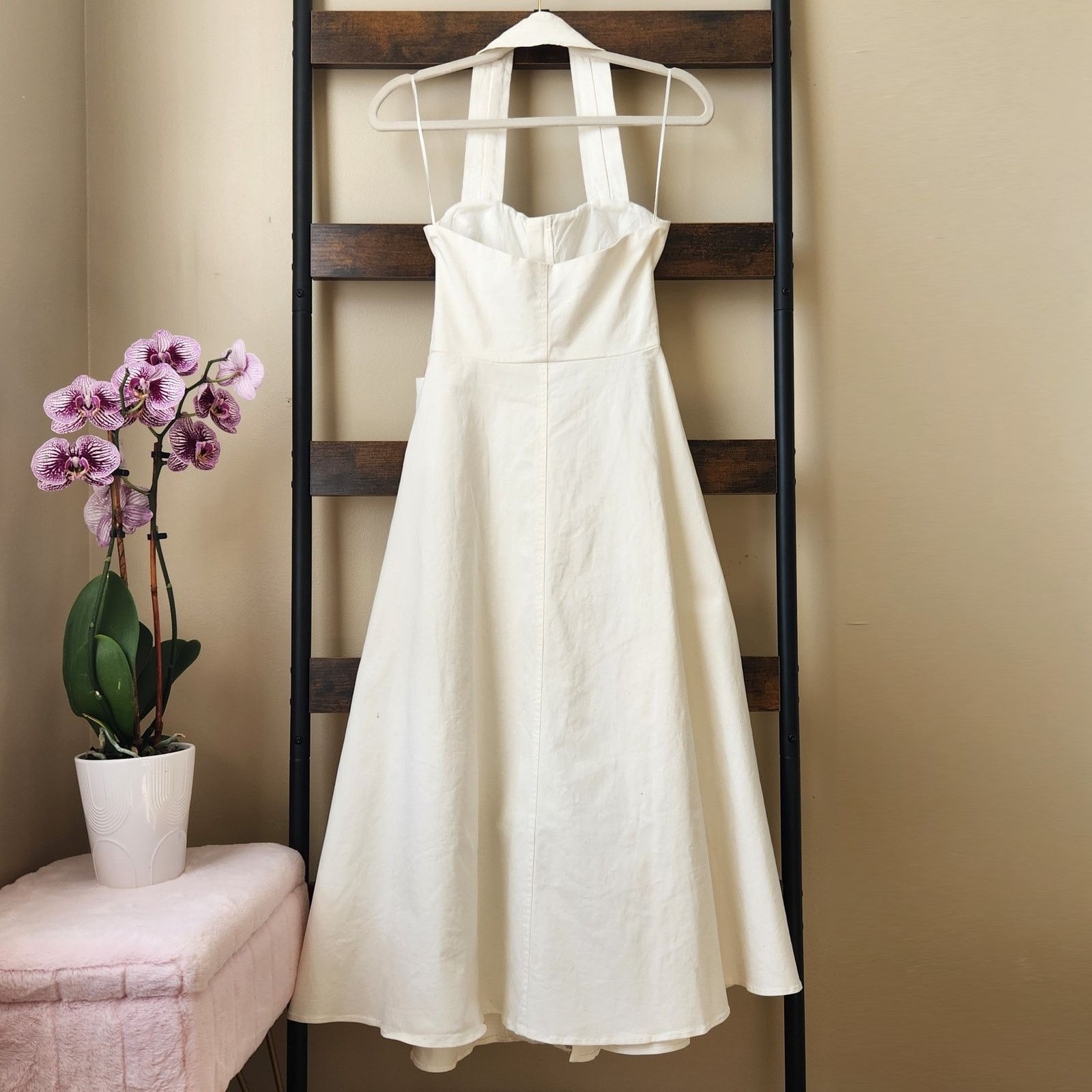 The Unbranded Brand Bardot Women Ivory Cotton Halter Midi Summer Dress Size US 2 Size XS / US 0-2 / IT 36-38 - 4 Thumbnail