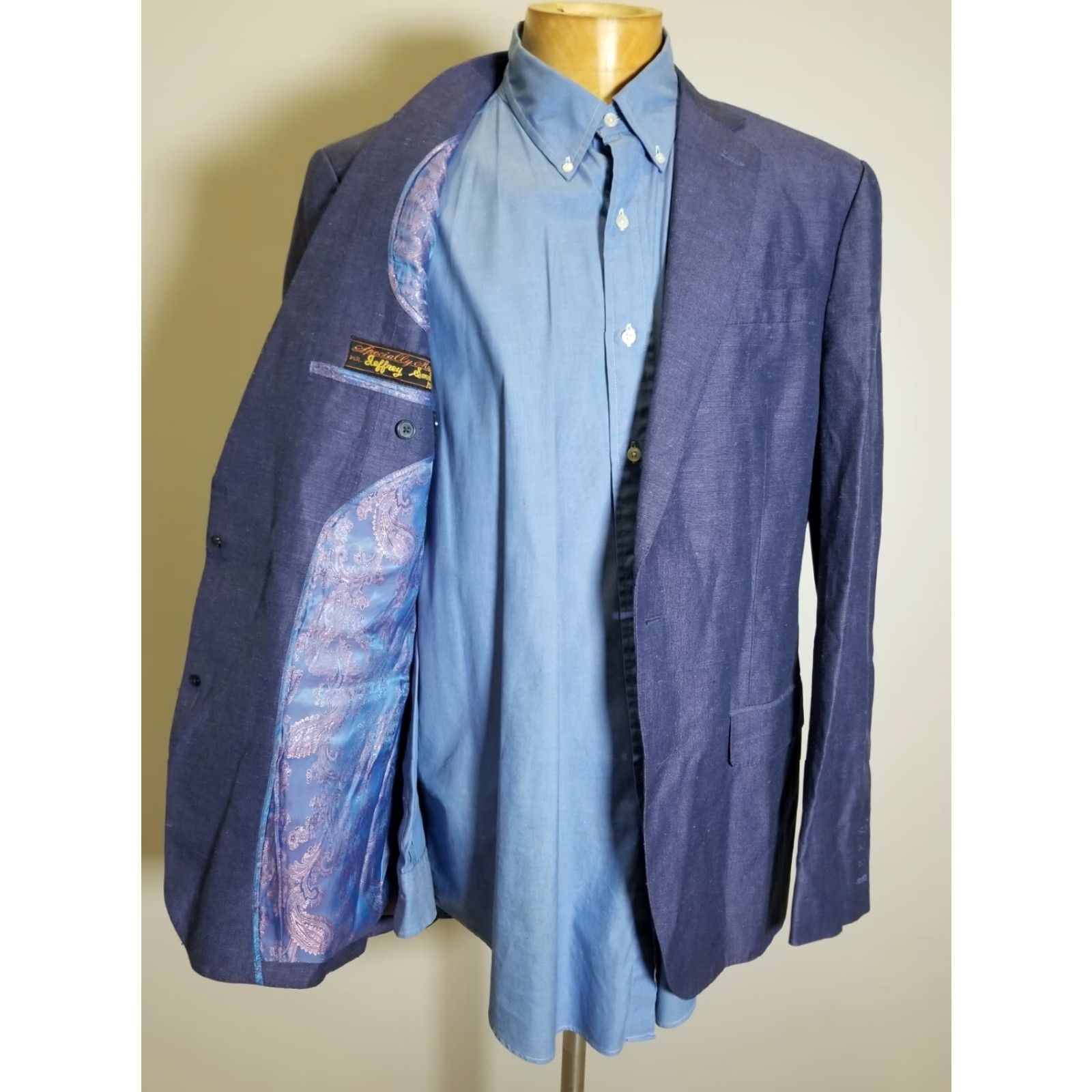 Vintage Bespoke 40L Purple Linen Silk Sport Coat Blazer Jacket Rahman Fashions Notch Lapel Two Button 4-Button Surgeon Cuffs Long Solid Vintage? No—Wait Size 40R - 3 Thumbnail