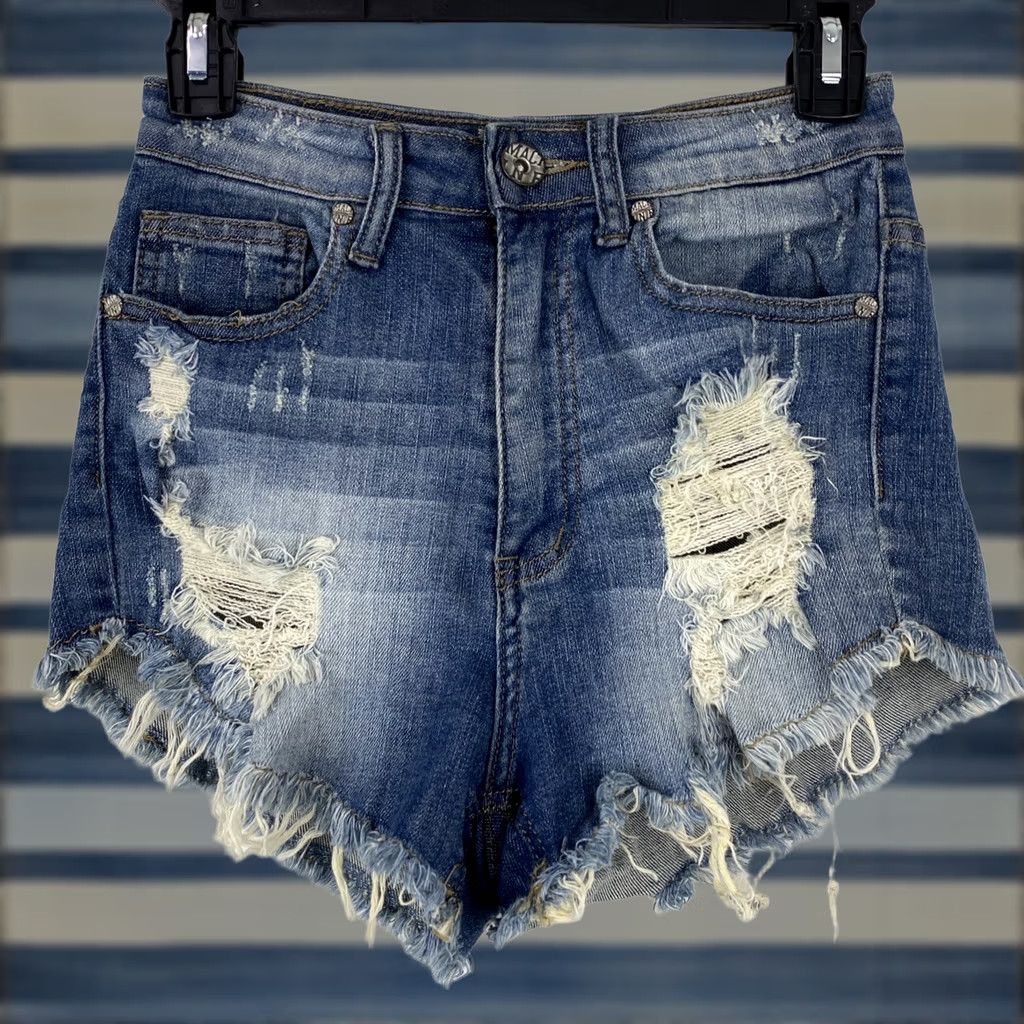 Toy Machine Machine Shorts Womens Small Blue Denim High Wasted Distressed Jean Size 28" / US 6 / IT 42 - 1 Thumbnail