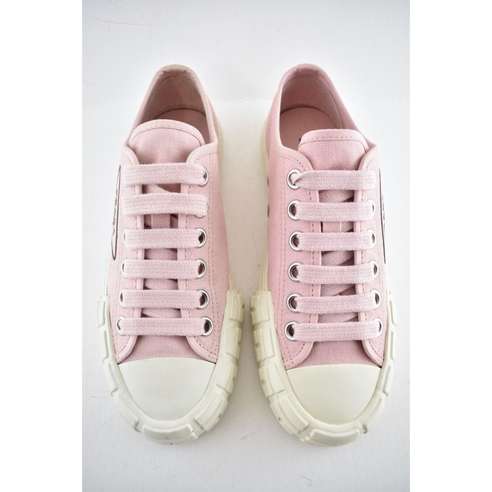Prada Prada Wheel Pesco Pink Logo Lace Up Tie Flat Low Top Sneaker Size US 7 / IT 37 - 7 Thumbnail