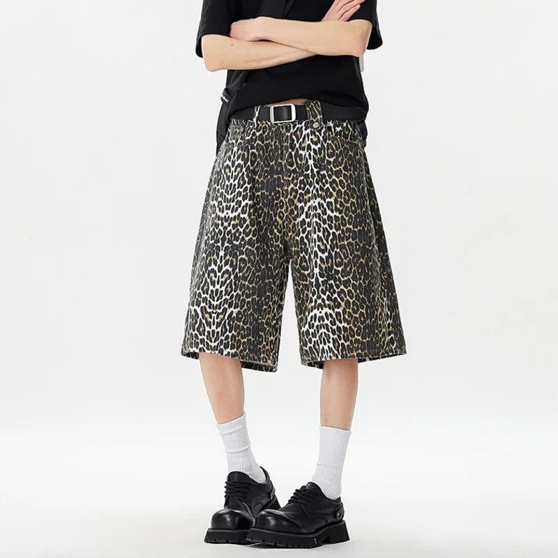 Other Leopard Print Denim Shorts Men Loose Washed Fit Size US 34 / EU 50 - 4 Thumbnail