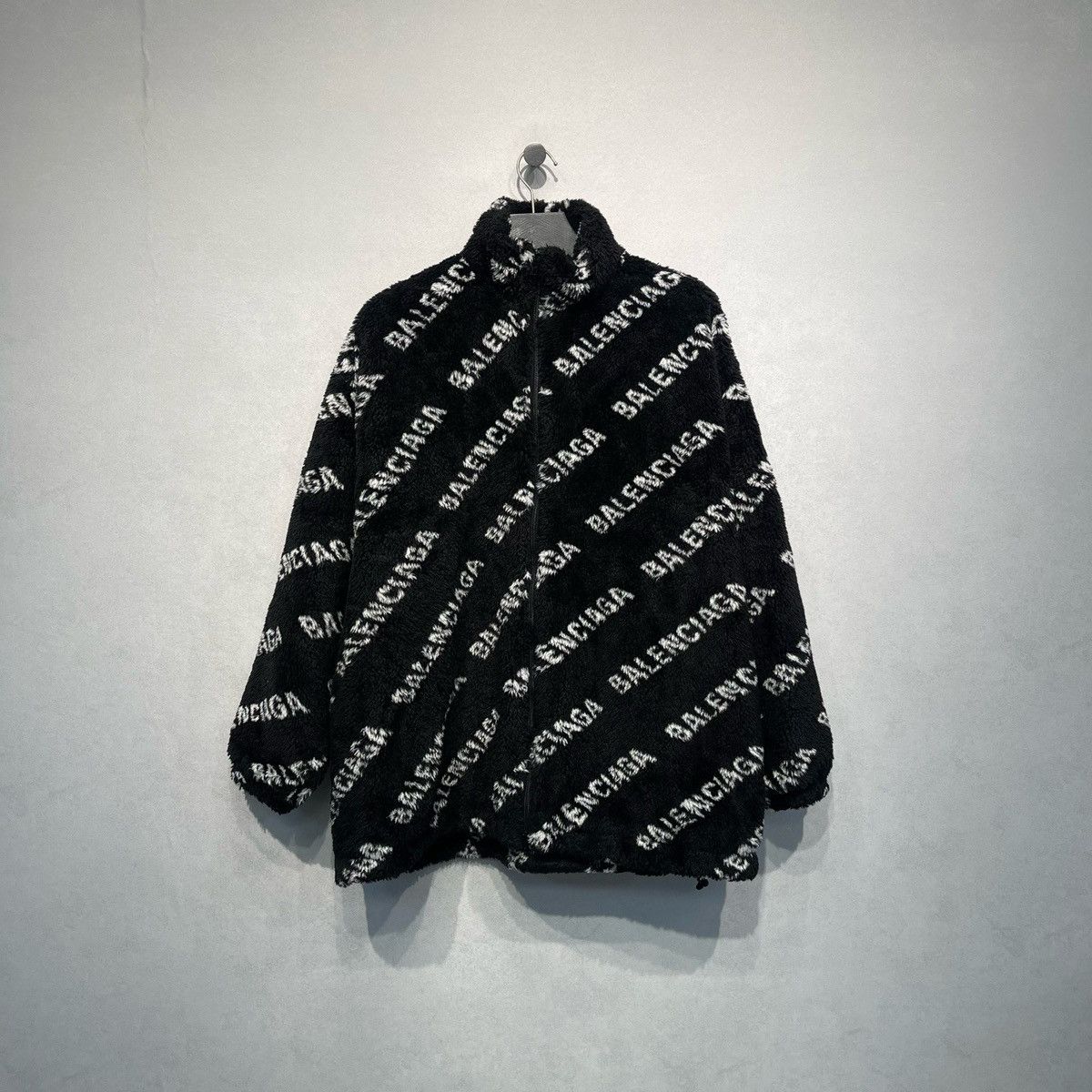 Balenciaga Allover Logo Teddy Fleece Jacket Black Size 34, Men's (Size Xs)