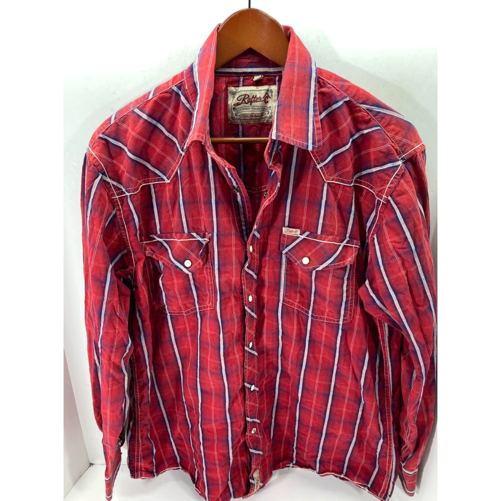 Vintage Rafter C Western Cowboy Shirt Mens L Red Plaid Snap Front Long Sleeve Pockets Logo Size US L / EU 52-54 / 3 - 2 Thumbnail