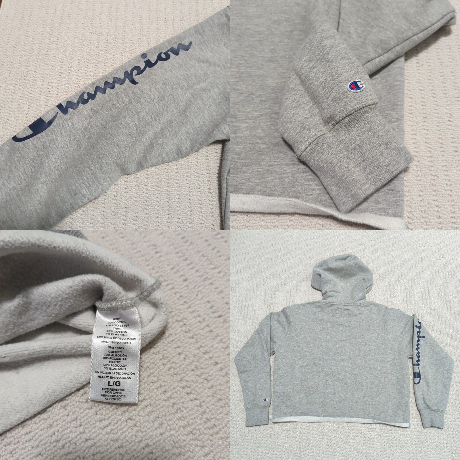 Champion Champion Hoodie Womens Large Gray Sweatshirt Pullover Knit Activewear Logo Embroidered Regular Cotton Size L / US 10 / IT 46 - 8 Thumbnail