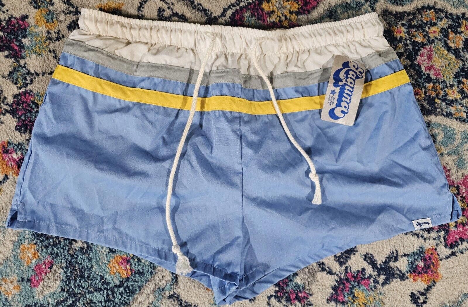 image of Designer Vintage Laguna Swim Shorts Xlarge 40-42 70's 80's Usa Made NWT in Blue, Men's (Size 36)