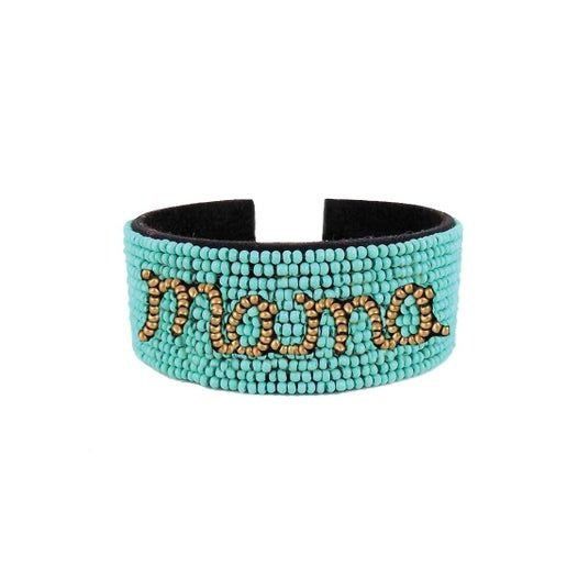 Other Handmade Beaded "Mama" Cuff Bracelet - Turquoise & Gold - Pe Size ONE SIZE - 1 Preview