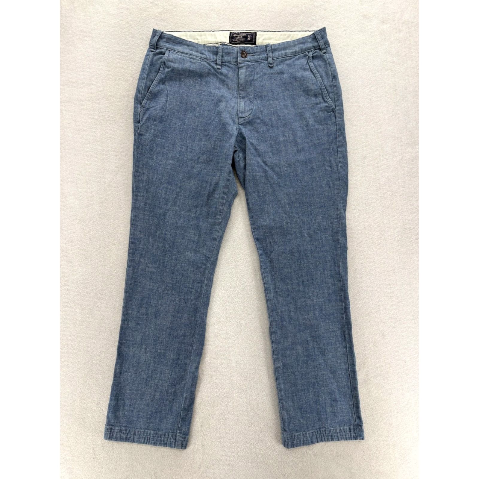 Abercrombie & Fitch Abercrombie & Fitch Chino Pants Mens 32x30 Blue Chambray Kennan Straight Stretch Casual Flat Front Pockets Slim/Regular Fit Size US 32 / EU 48 - 2 Thumbnail