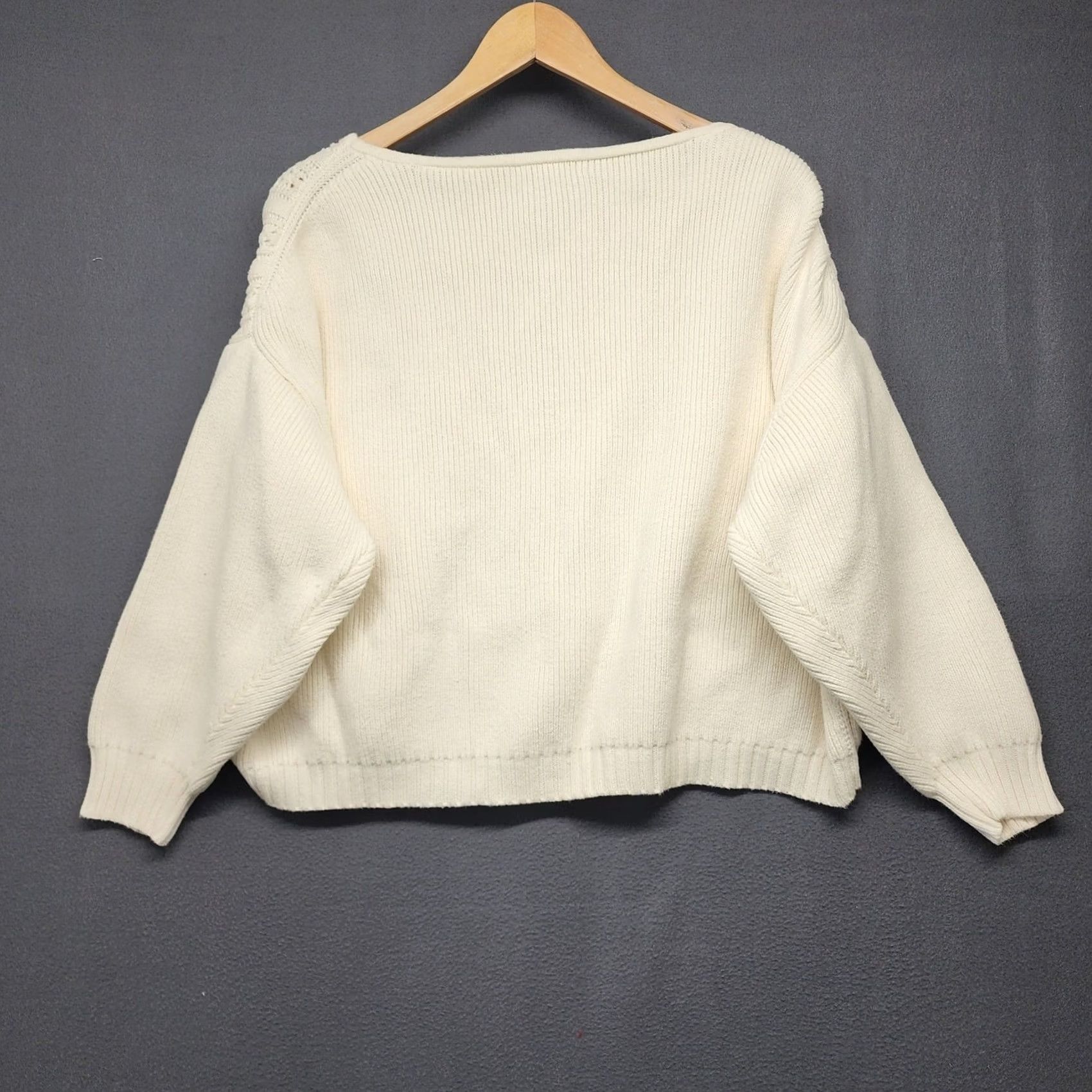 Vintage VINTAGE Point Sur J Crew Sweater Womens S/M Oversized Cropped White Cotton Pullover Long Sleeve, Boxy, 100% Cotton, Fall Winter Women S/M Size S / US 4 / IT 40 - 2 Thumbnail