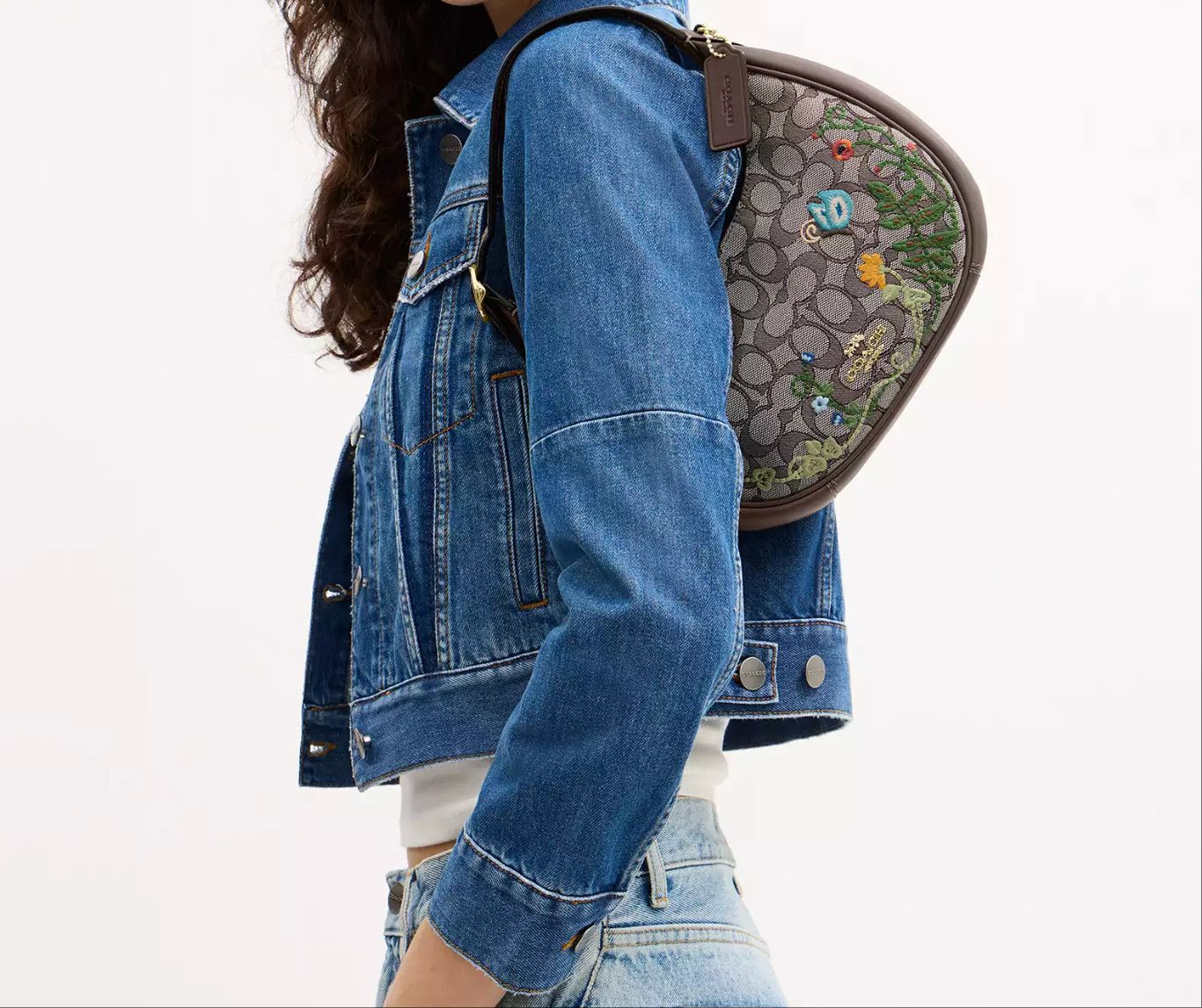 Coach Emily Shoulder Bag Signature Jacquard With Floral Embroidery Size ONE SIZE - 6 Thumbnail
