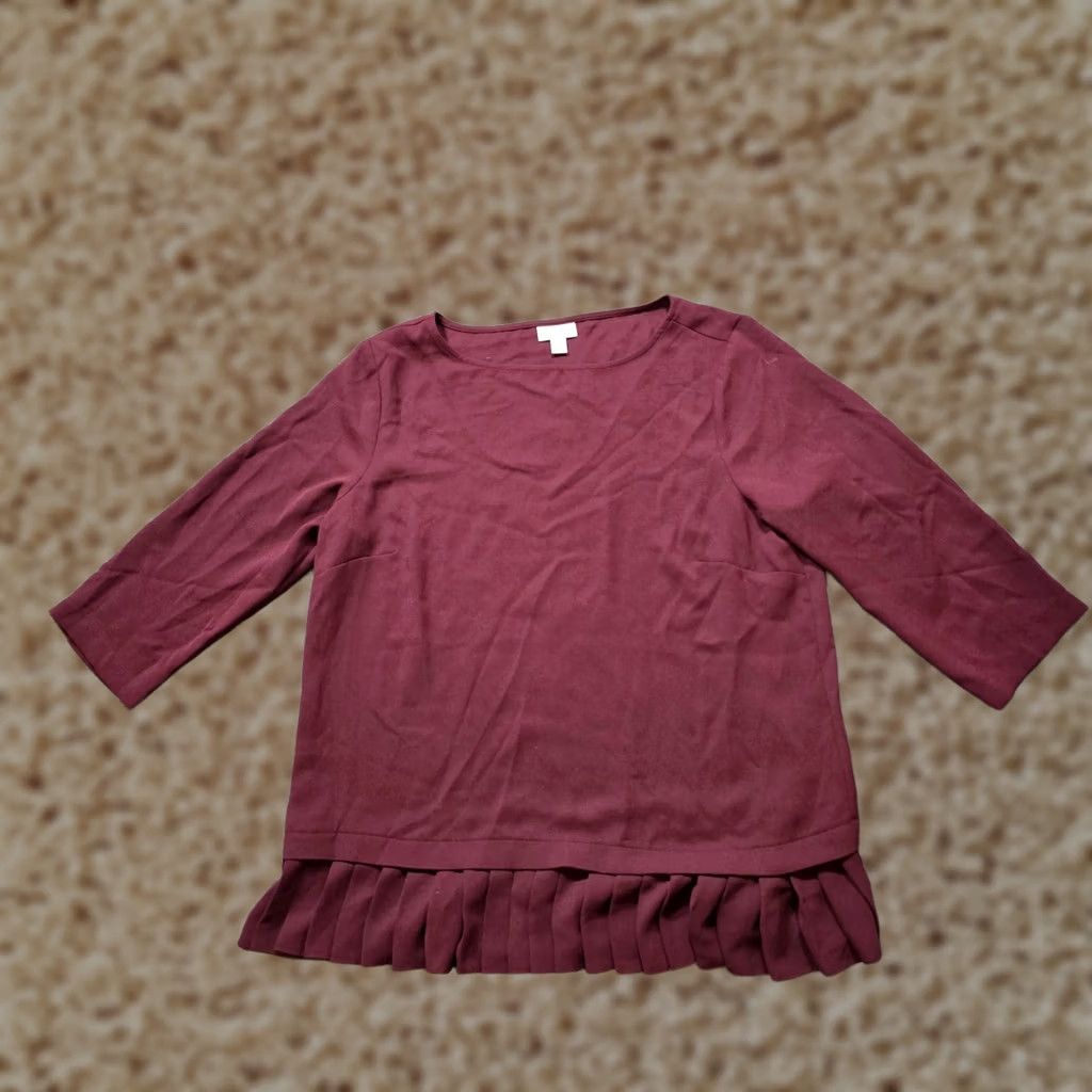 J. Jill J Jill Top Blouse Womens Medium Red Burgundy Ruffle Hem 3/4 Sleeve Modest Casual Career Shirt Size M / US 6-8 / IT 42-44 - 1 Thumbnail