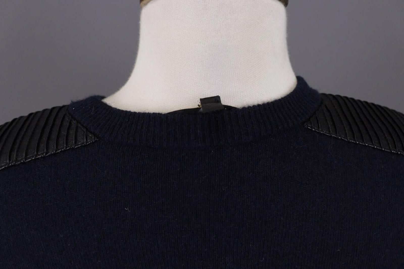 Other Maje Navy Blue Wool Leather Shoulders Sweater Size 1 Size M / US 6-8 / IT 42-44 - 12 Thumbnail