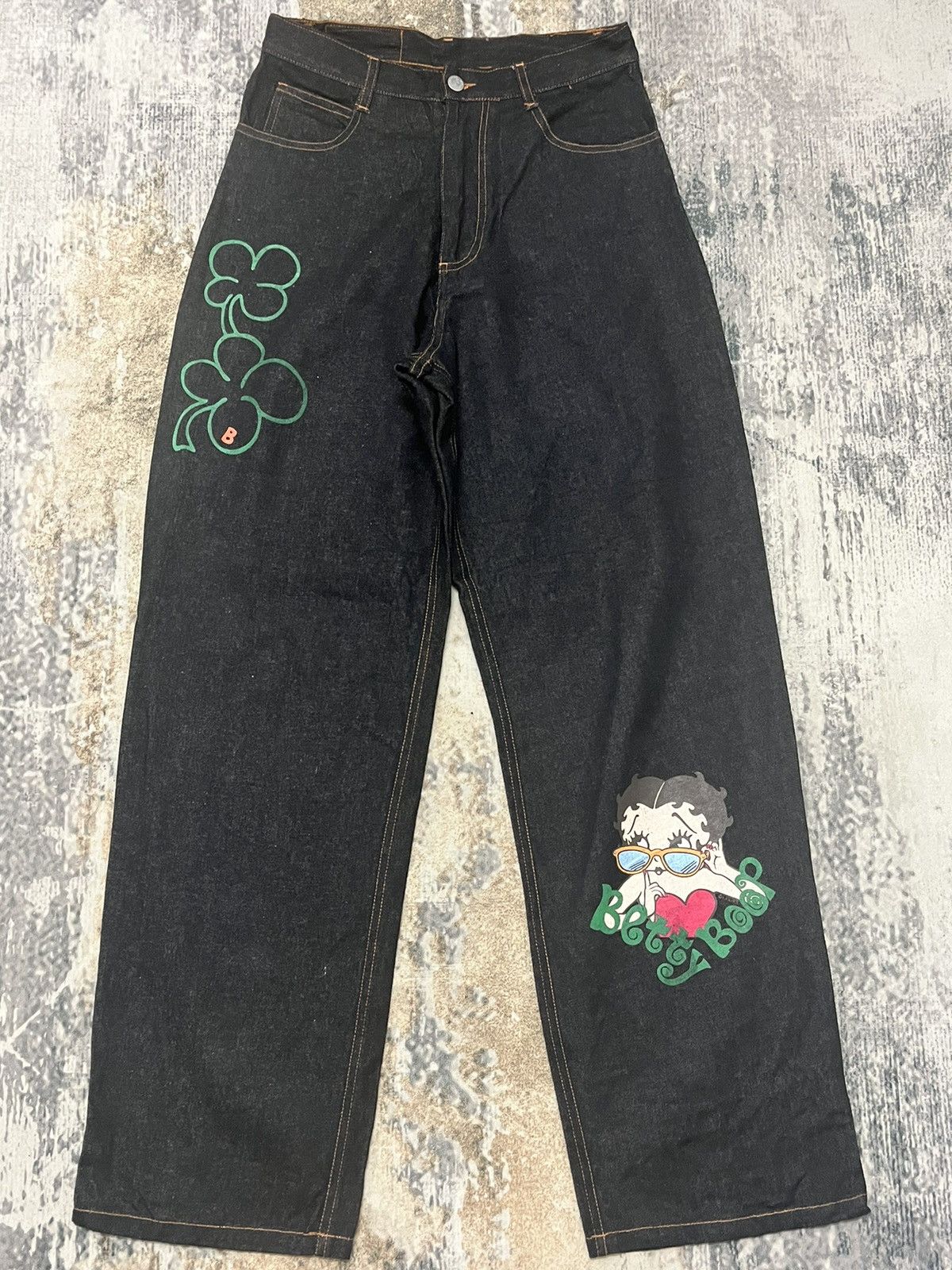image of If Six Was Nine Betty Boop Jeans Cartoon Denim Black Baggy Denim Pants, Men's (Size 28)