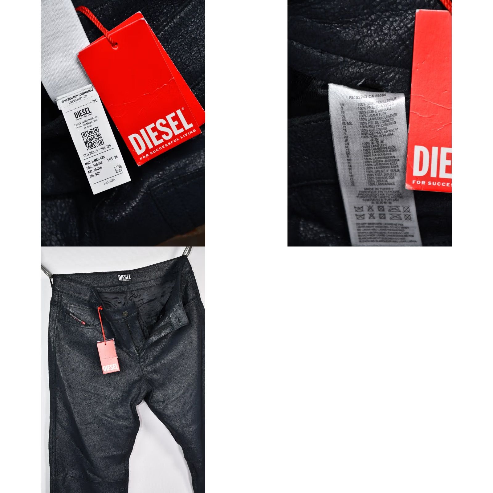 Diesel Diesel L-MAC-CRK Leather Pants Mens Black W34 Pants Leather Mens Wool? Size US 34 / EU 50 - 9 Thumbnail