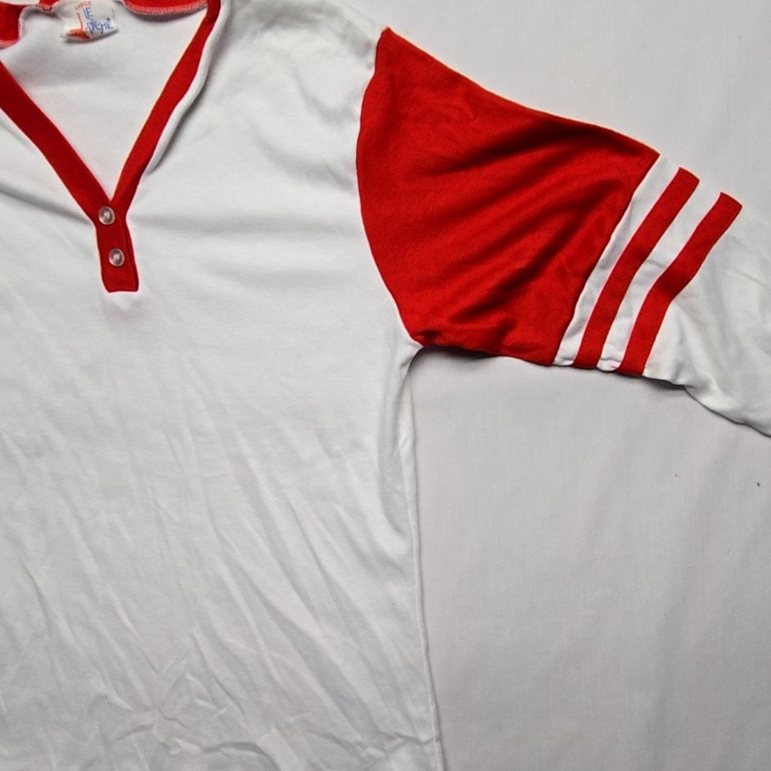 Vintage Vintage Le Riche Blank Henley Shirt Red White Striped L Tee Size L / US 10 / IT 46 - 2 Thumbnail