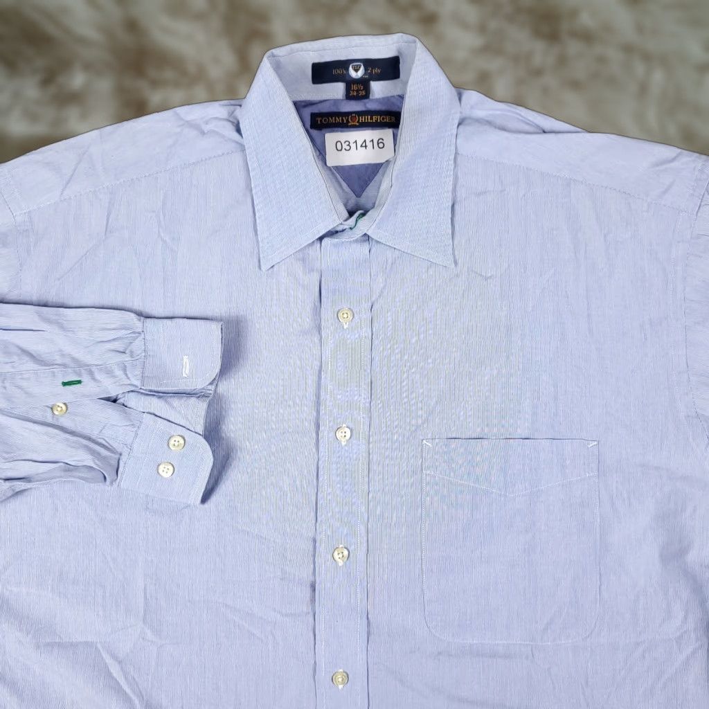 Tommy Hilfiger Tommy Hilfiger Dress Shirt Men 16.5 Blue Long Sleeve Button-Up Collared Mens Size 42R - 1 Thumbnail