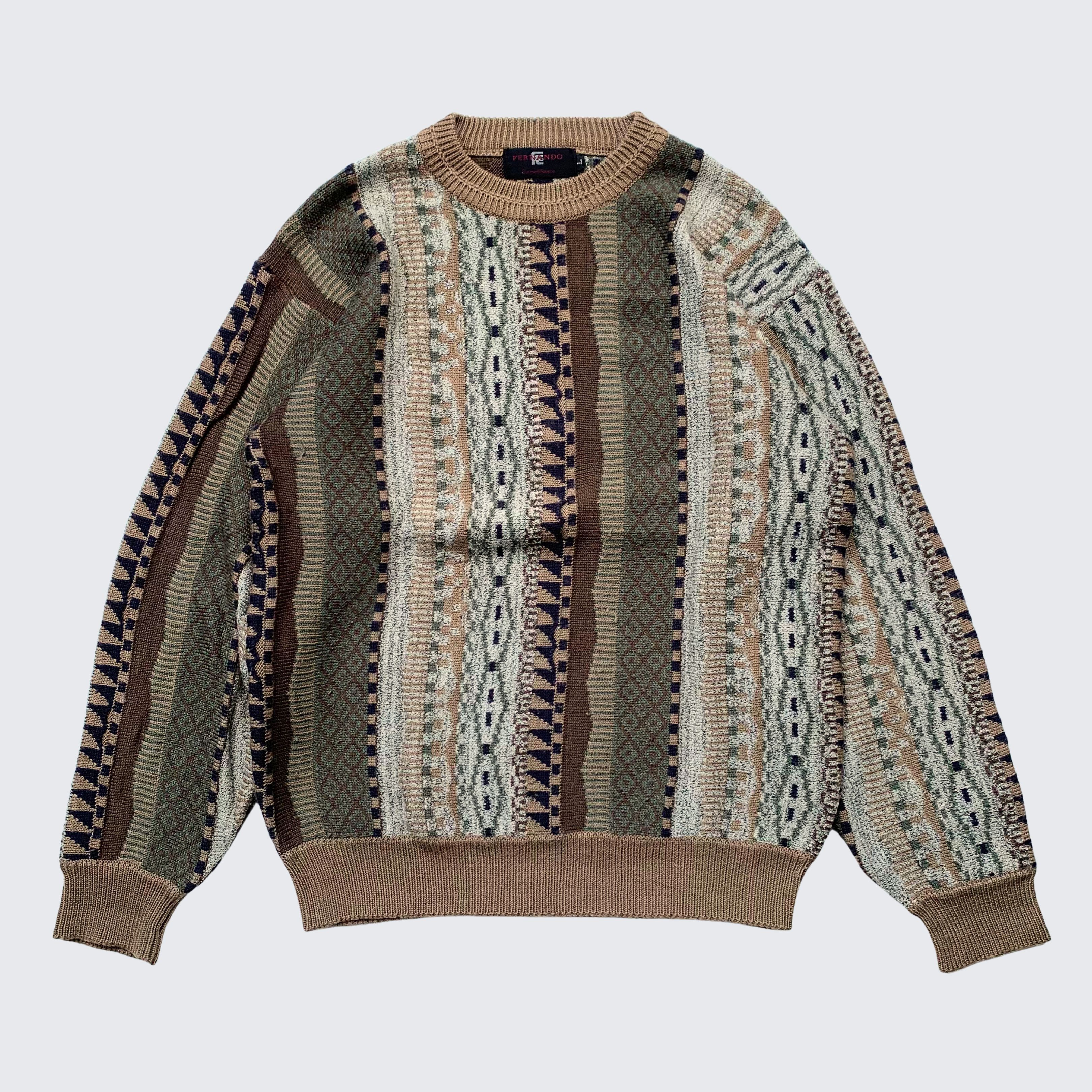Vintage 1990s Fernando Italy 3D Pattern Coogi Style Knit Sweater Size US L / EU 52-54 / 3 - 1 Thumbnail