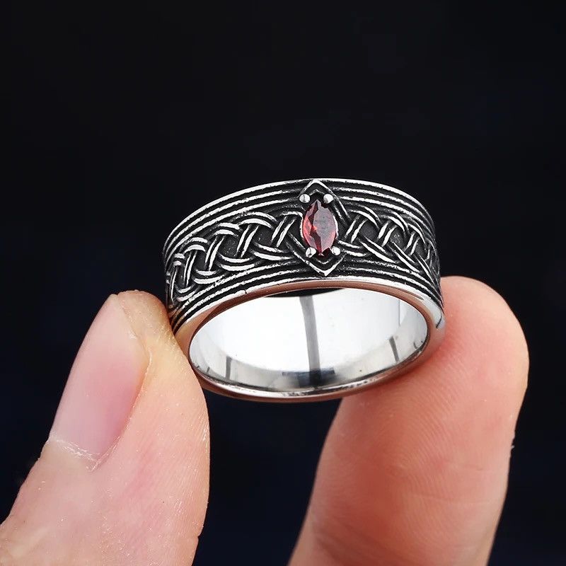 Jewelry x Vintage Creative Red Gemstone Ring in Silver, Men's
