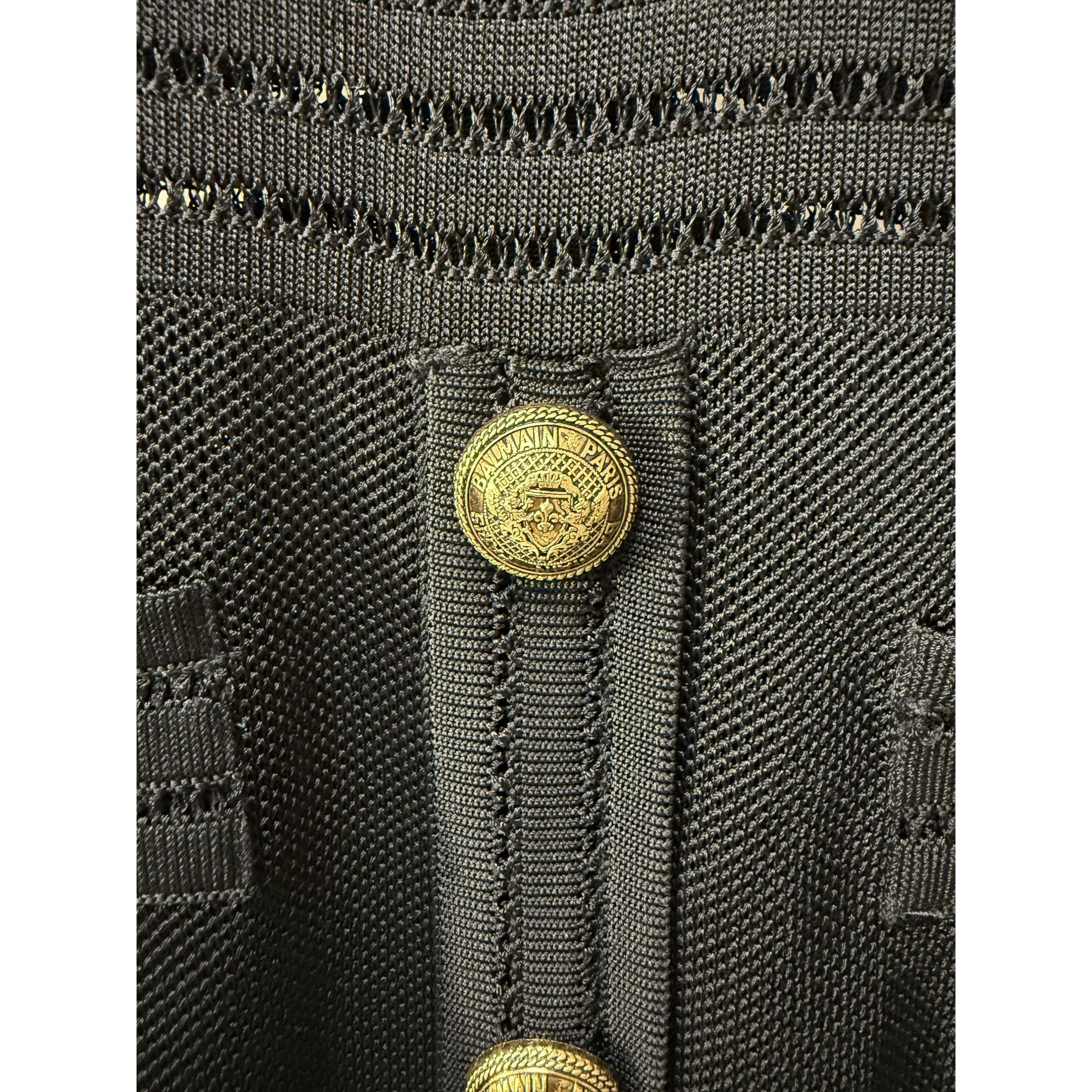 Balmain Balmain Paris Black Knit Long-Sleeve Mini Dress With Gold Bu Size XS / US 0-2 / IT 36-38 - 18 Thumbnail