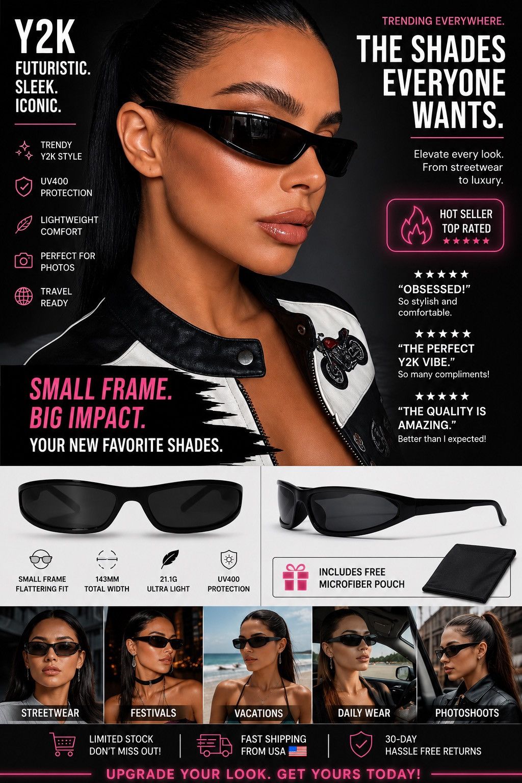 Other Y2K Wraparound Sunglasses Women Small Frame Futuristic Black Size ONE SIZE - 10 Thumbnail