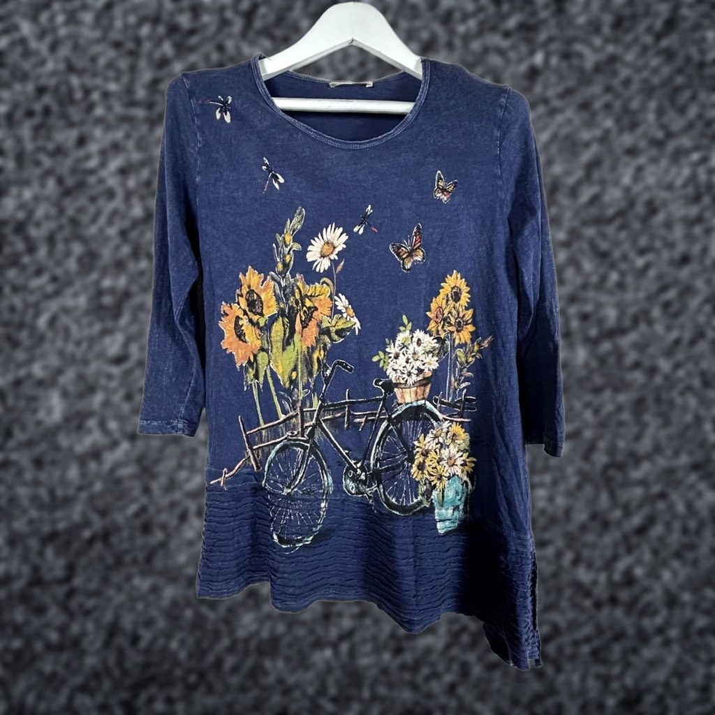 Vintage Jess & Jane Womens Small Blue Floral 3/4 Sleeve Tunic Top Size S / US 4 / IT 40 - 1 Thumbnail