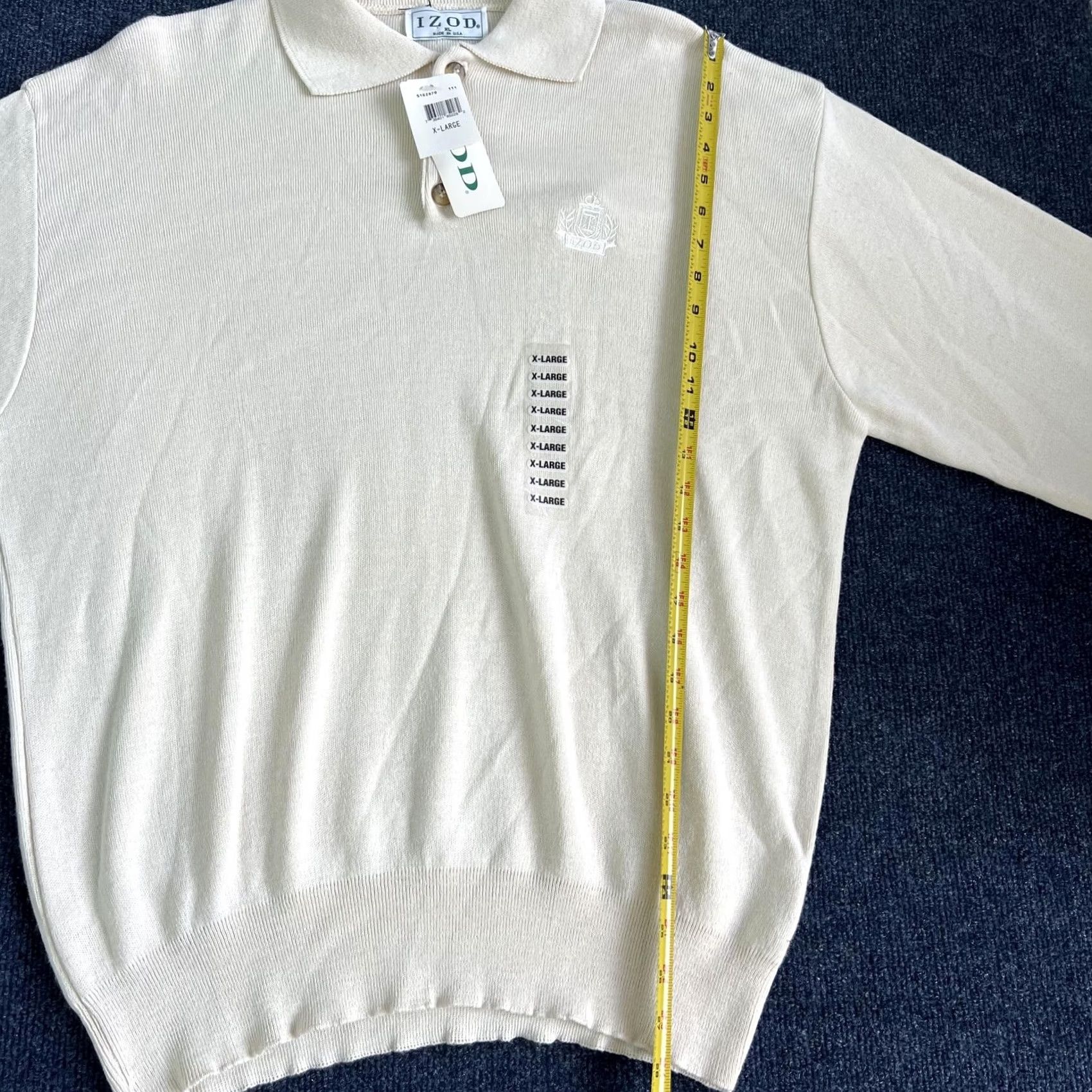 Izod VINTAGE Izod Sweater Mens XL Beige Long Sleeve Knit Polo Crest Logo Made USA Shirt Mens XL Beige Knit Polo Crest Logo USA Size US XL / EU 56 / 4 - 5 Thumbnail