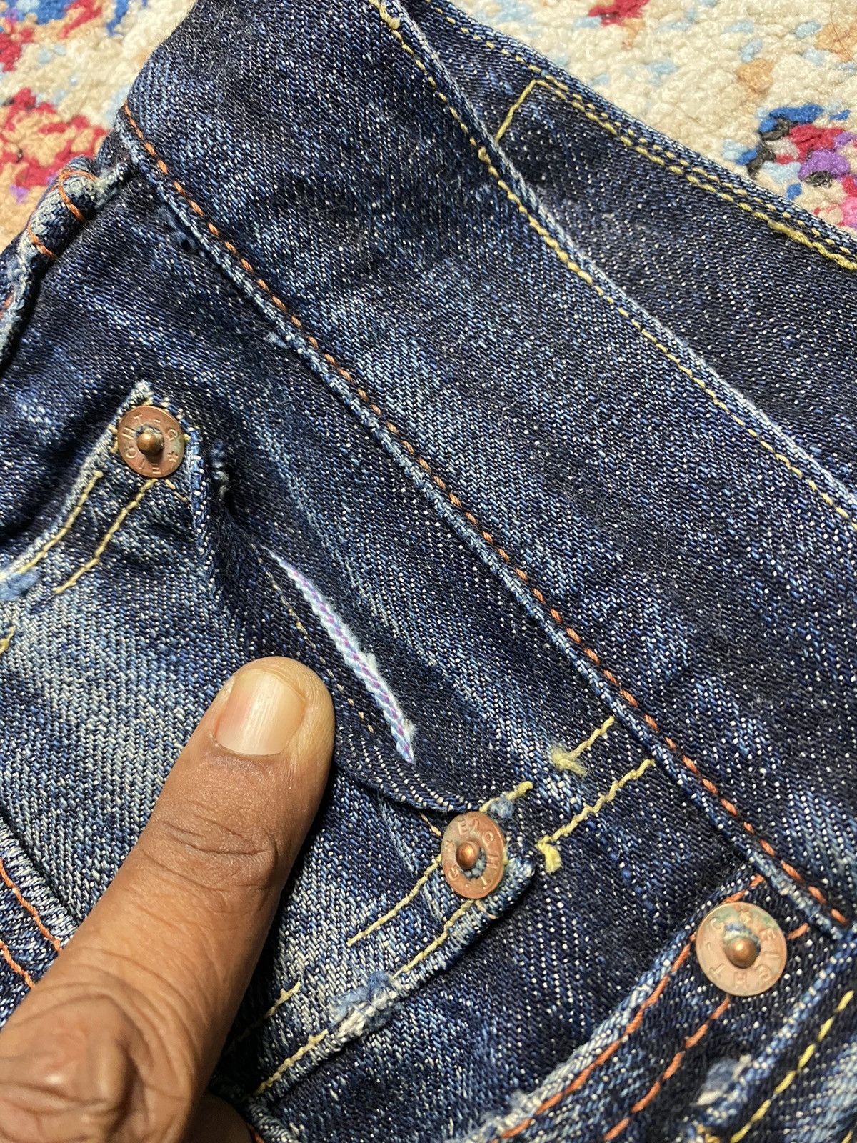 EIGHT-G × Japanese Brand × Vintage Eight G Lot 601 Rokumaru Vintage Style 15oz distressed & cut Size US 29 - 16 Thumbnail