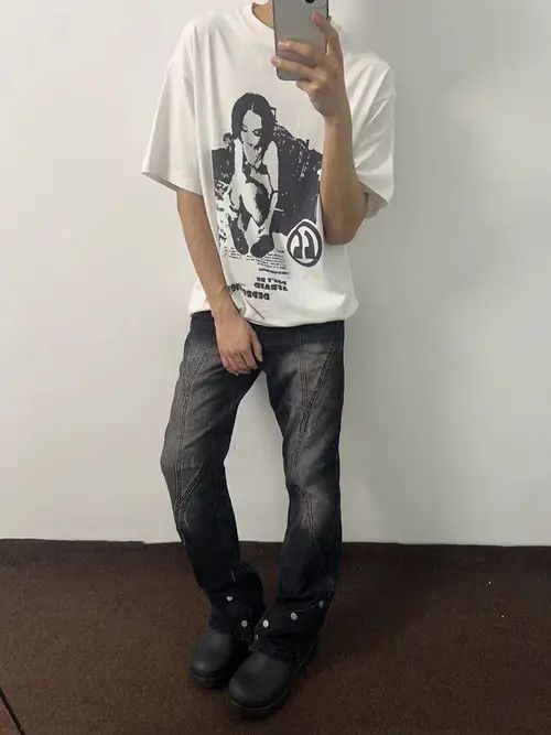 Jean Street Hip Hop Micro Flare Ribbed Y2K Jeans Size US 34 / EU 50 - 6 Thumbnail