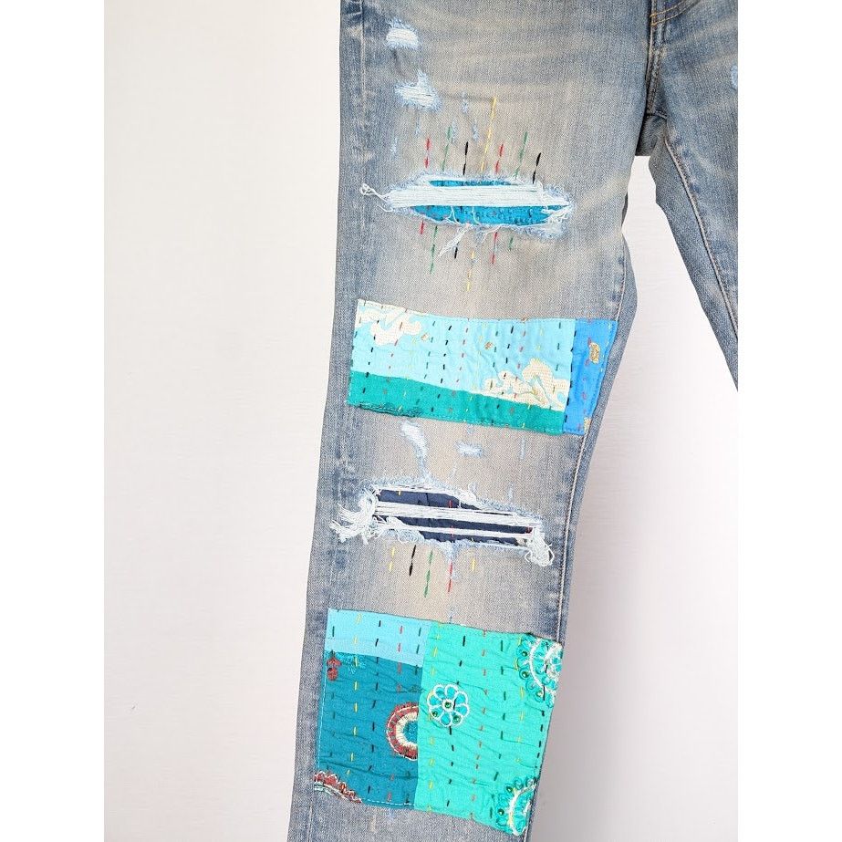 Amiri o1rshd1 Quilted Artpatch Jeans in Clay Indigo Size US 32 / EU 48 - 6 Thumbnail