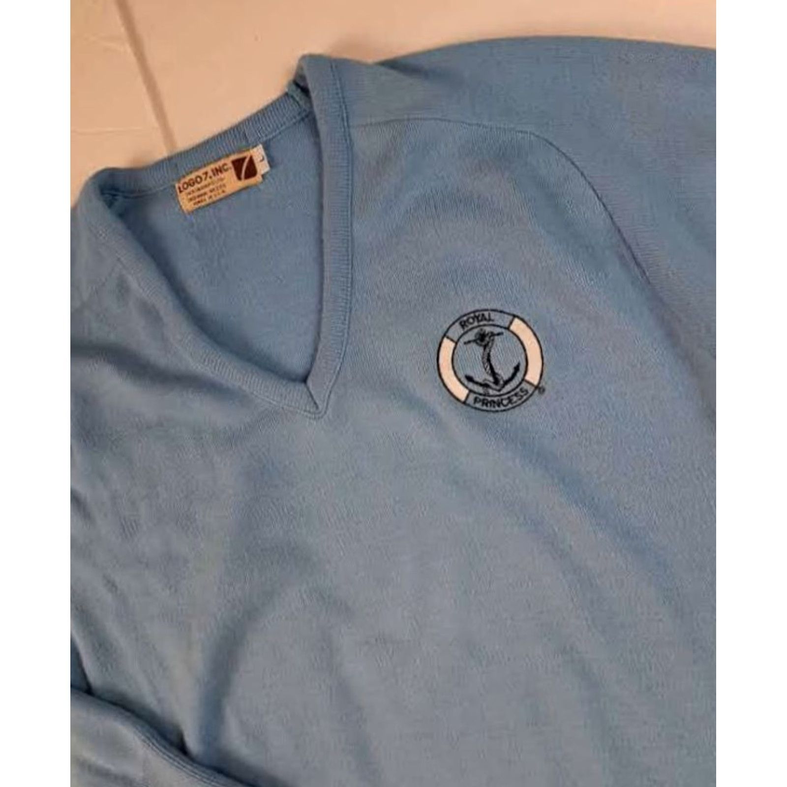 47 VINTAGE Royal Princess Knit Sweater Logo 47 Pullover Women L Blue USA Made Knit Cotton V-Neck Long Sleeve Regular 25in Size L / US 10 / IT 46 - 2 Thumbnail