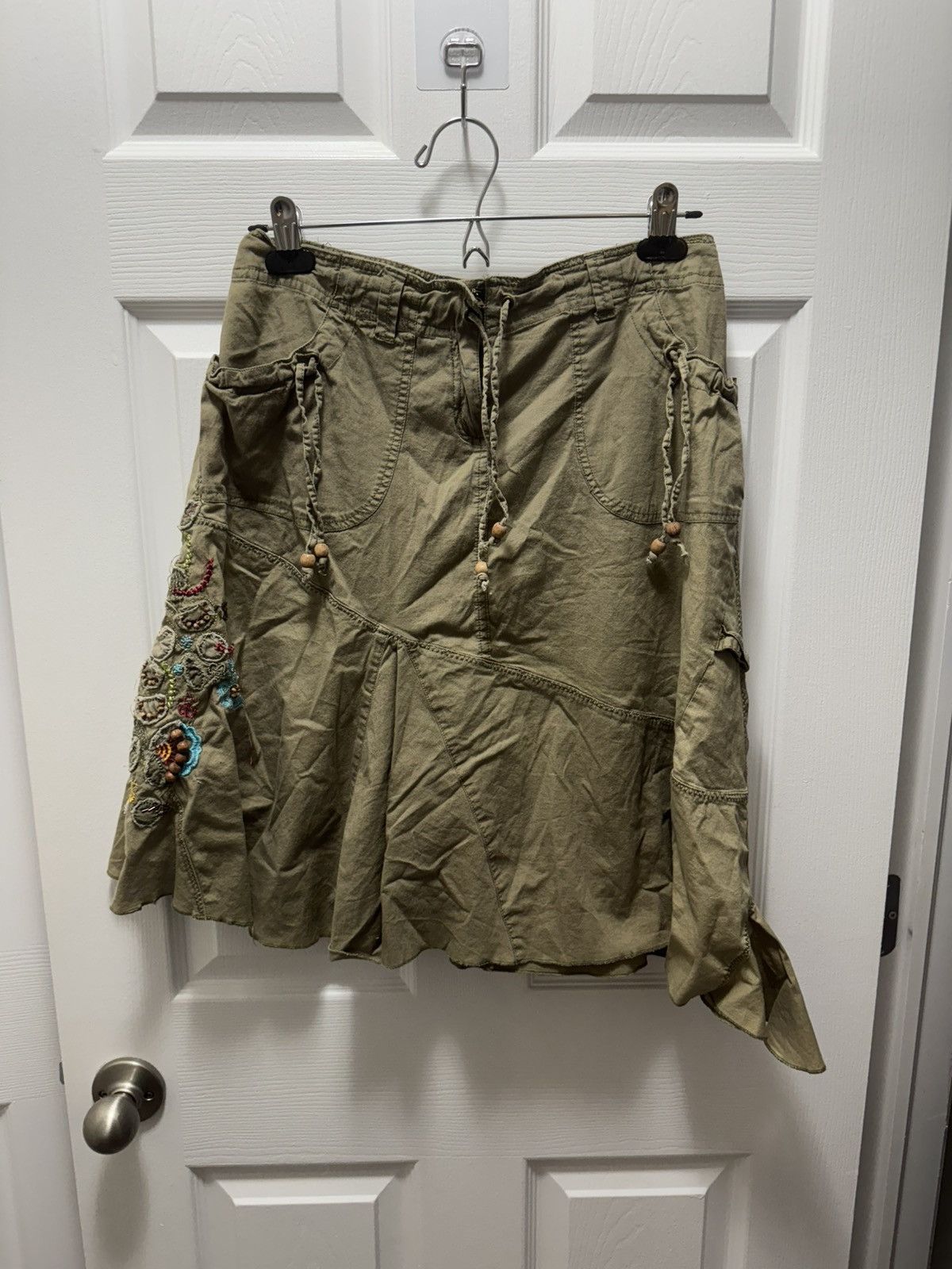 Custommade × Vintage Soho Jeans Cargo Skirt Custom Beaded Hippie Stoner Skirt Size 30" / US 8 / IT 44 - 1 Thumbnail