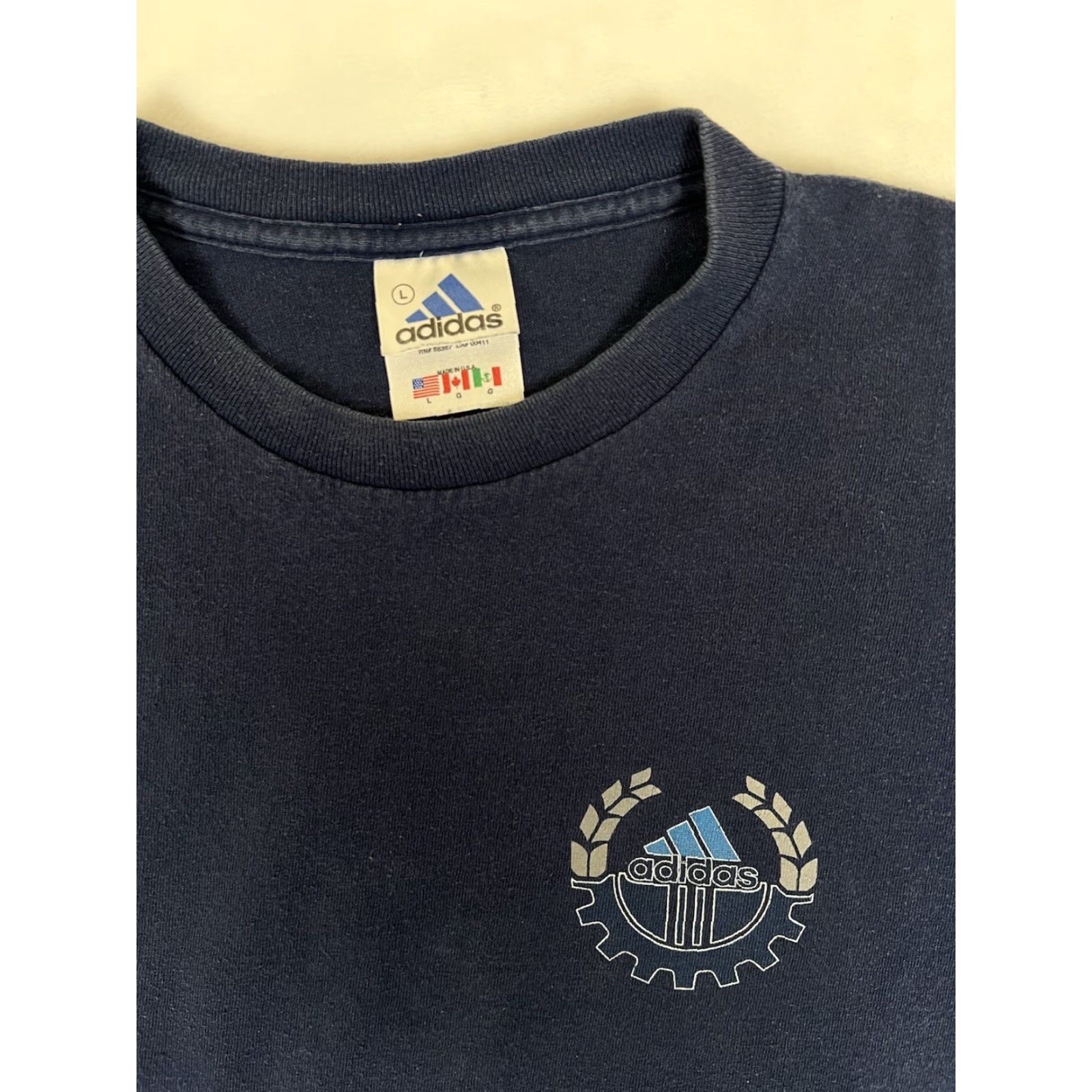 Adidas VINTAGE adidas T-Shirt Crest Logo USA Made 90s Size Large Blue Shirt Men Size US L / EU 52-54 / 3 - 3 Thumbnail