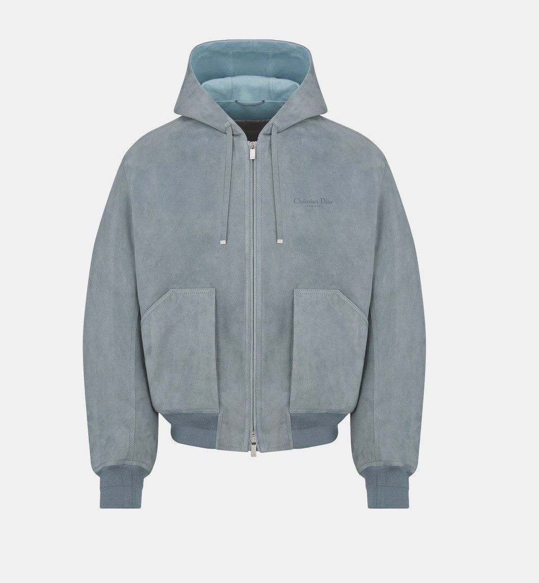 HOODED BLOUSON JACKET BLUE LAMBSKIN
