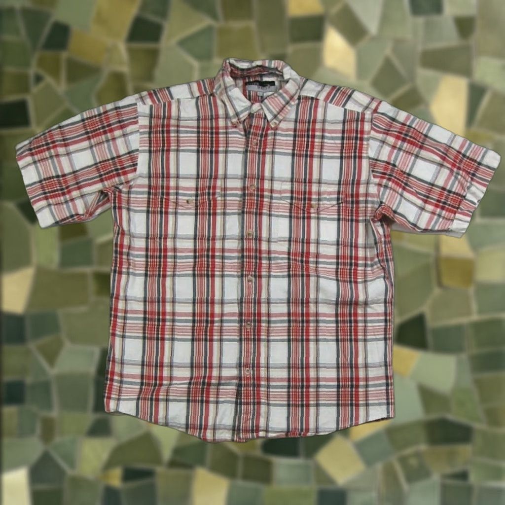 Vintage Steer West Shirt Plaid Short Sleeve Button Up 100% Cotton Red White Blue Large Mens Size US L / EU 52-54 / 3 - 1 Thumbnail