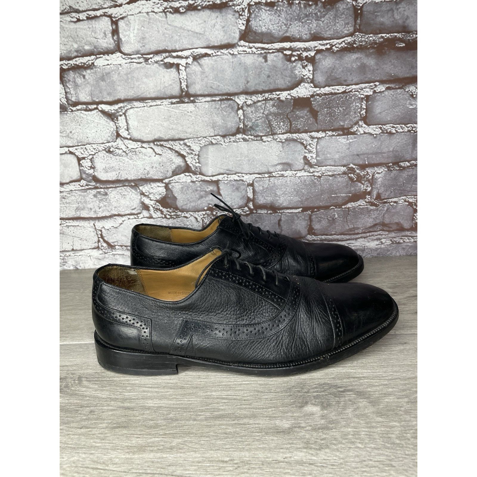Mezlan Mezlan Marque Black Leather Deerskin Cap Toe Brogue Oxfords Size US 11 / EU 44 - 15 Thumbnail